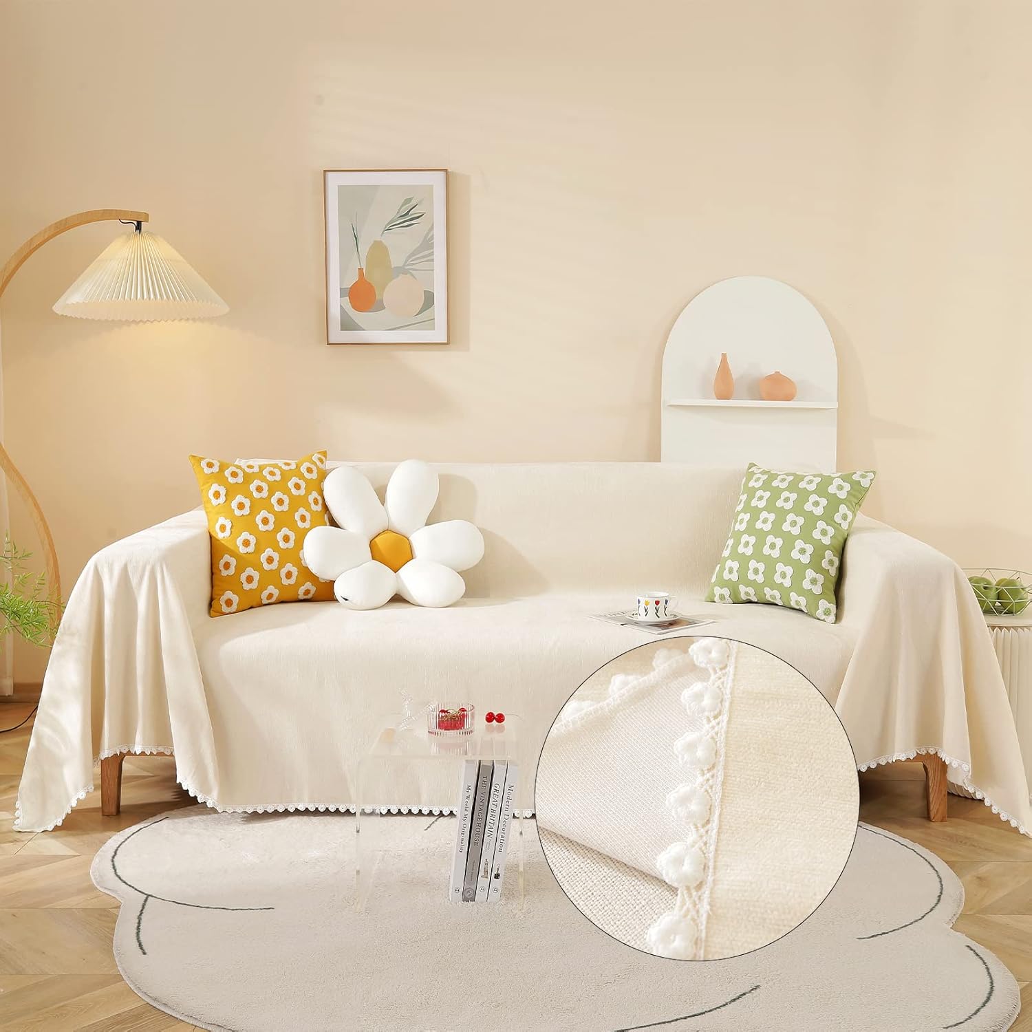 HANDONTIME Beige Sofa Covers, Special Couch Covers for 3 Cushion Couch, Innovati...