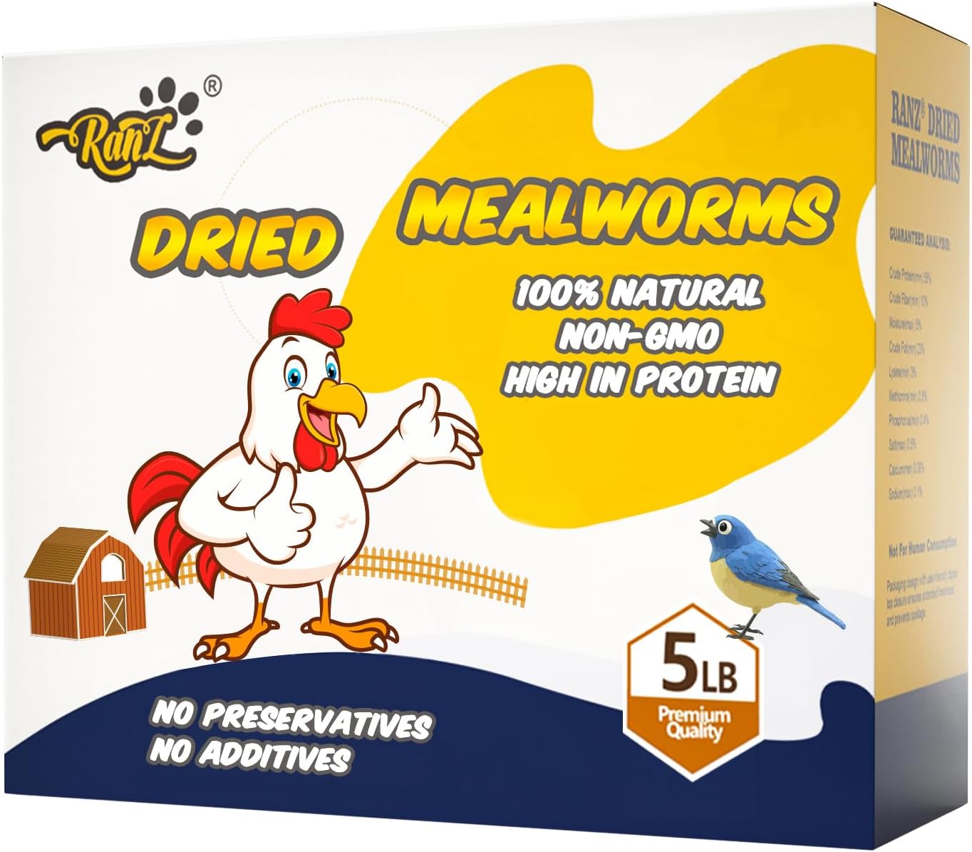 RANZ 5LBS Non-GMO Dried Mealworms for Chickens, High Protein Meal Worms, Premium...