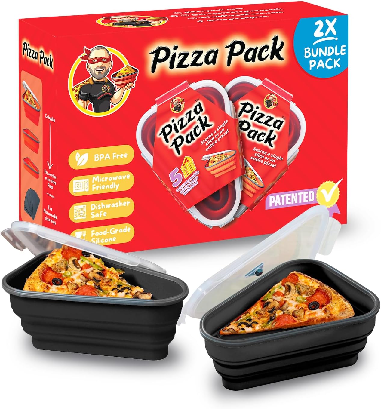 PIZZA PACK, Perfect Reusable Pizza Storage Container, Special Container with 5 M...