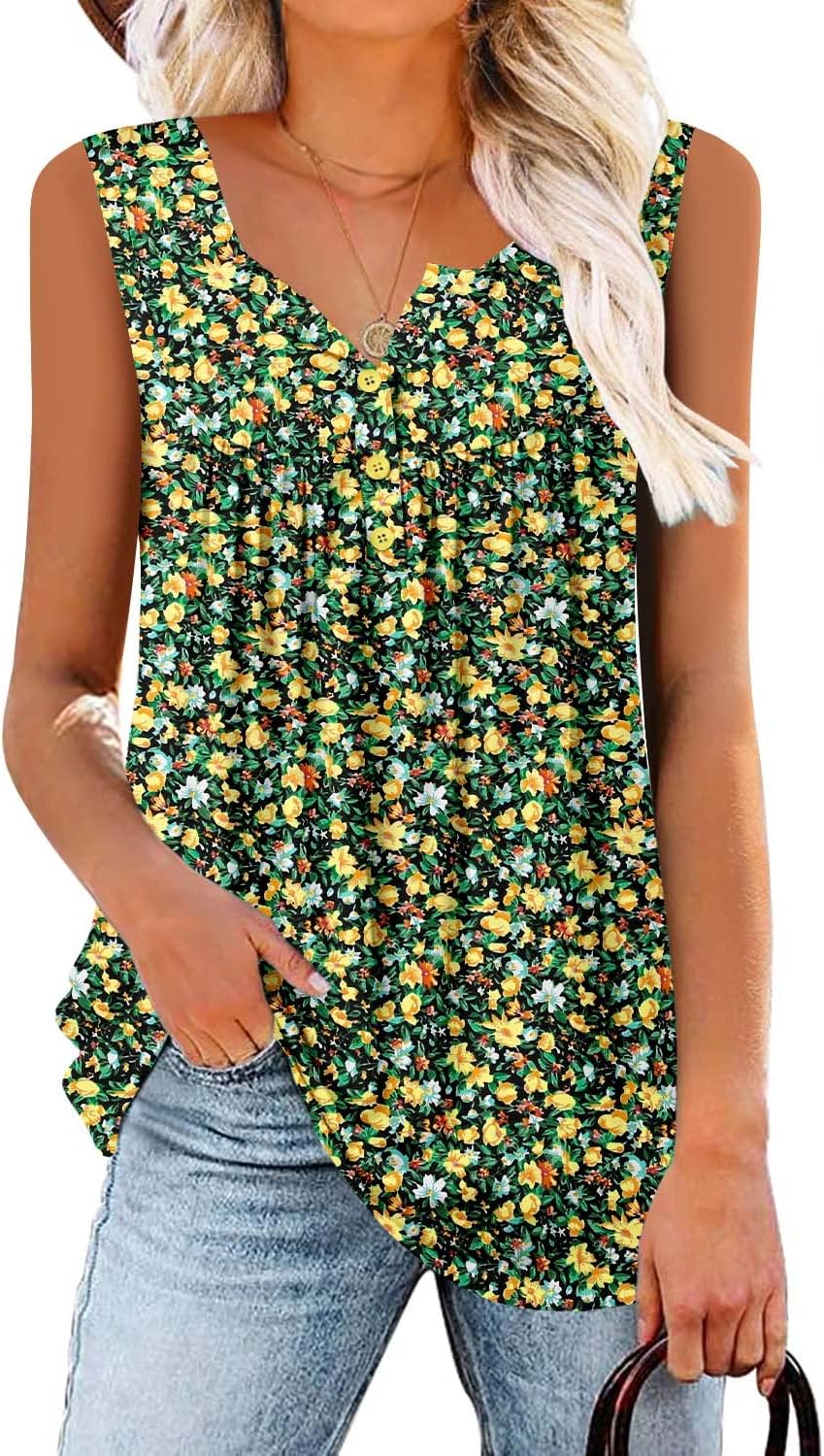 ROSELINLIN Womens Tank Tops and Short Sleeve Floral Summer Tops XX-Large C Light...