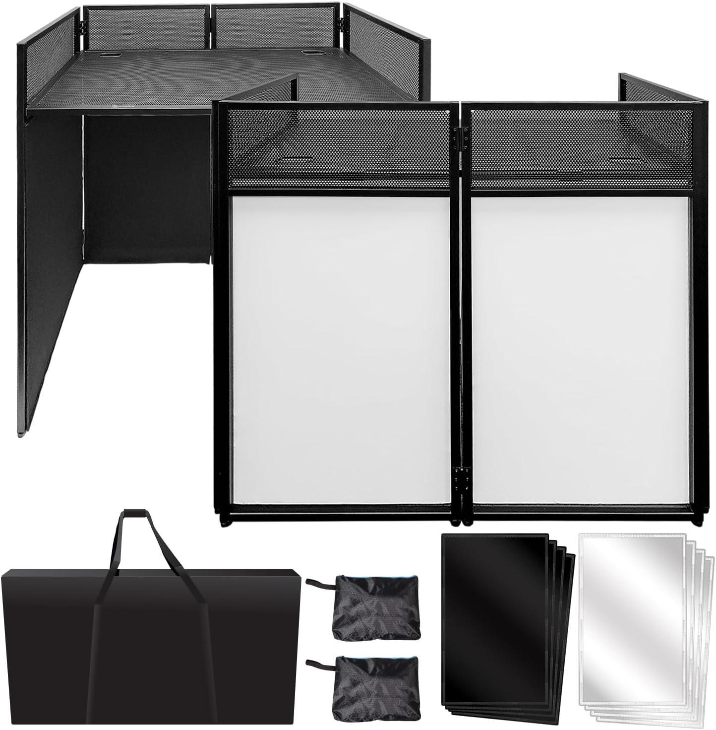 AxcessAbles Portable DJ Facade Booth with Black and White Lighting Scrims, Carry...
