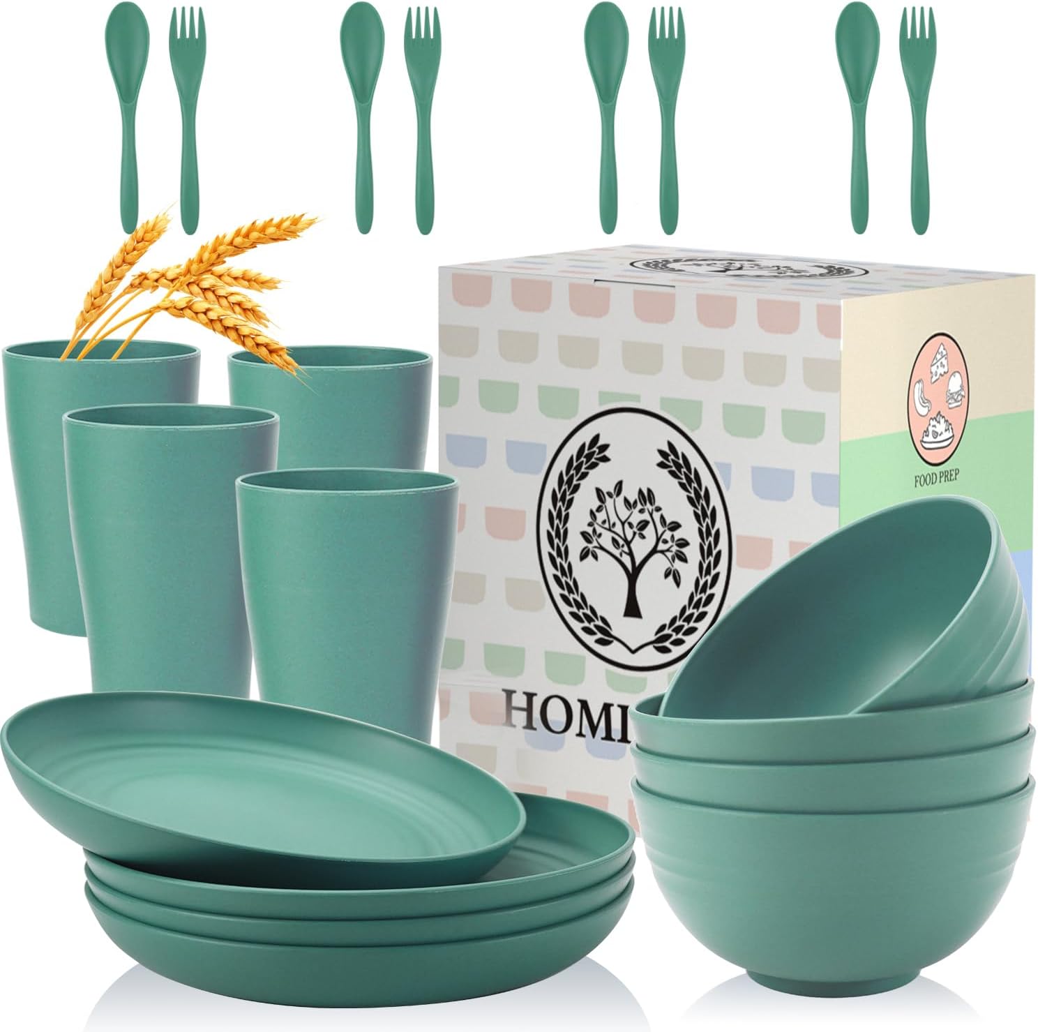 Wheat Straw Dinnerware Sets, Special Homienly 20pcs Unbreakable Microwave Dishwa...