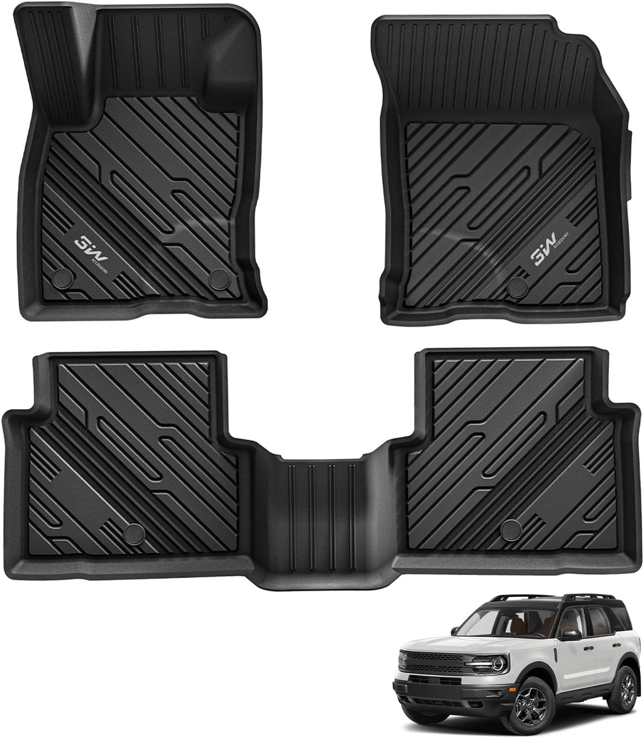 3W Floor Mats Fit for Ford Bronco Sport 2021 2022 2023 2024 All Weather TPE Car...