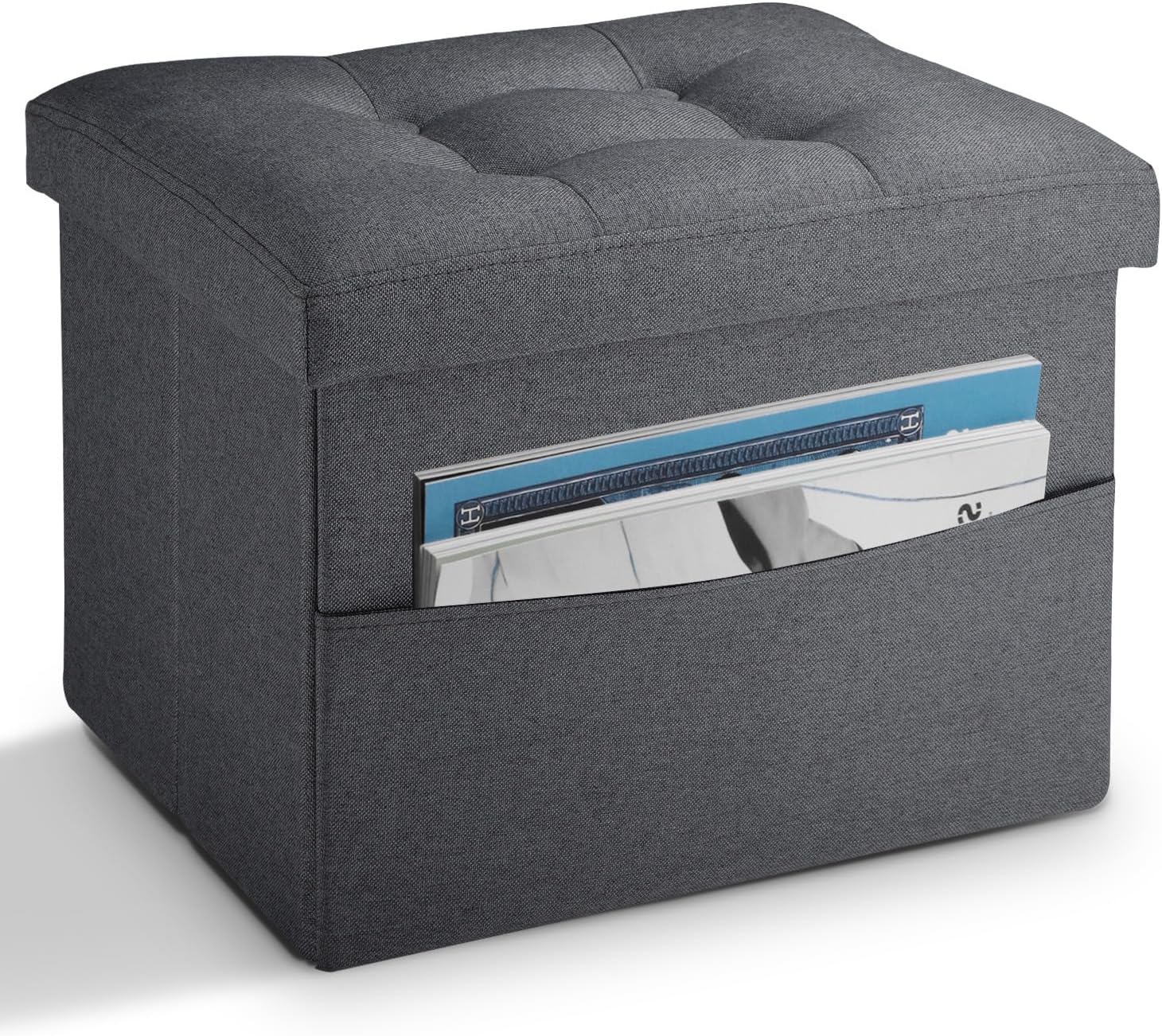 LINMAGCO Storage Ottoman, Special Foot Stool Ottoman with Side Pocket, Innovativ...
