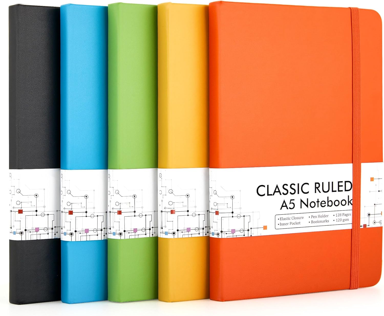 feela 5 Pack A5 Notebooks Multipack, Ruled Lined Notepads A5 (120 GSM), Hardback...