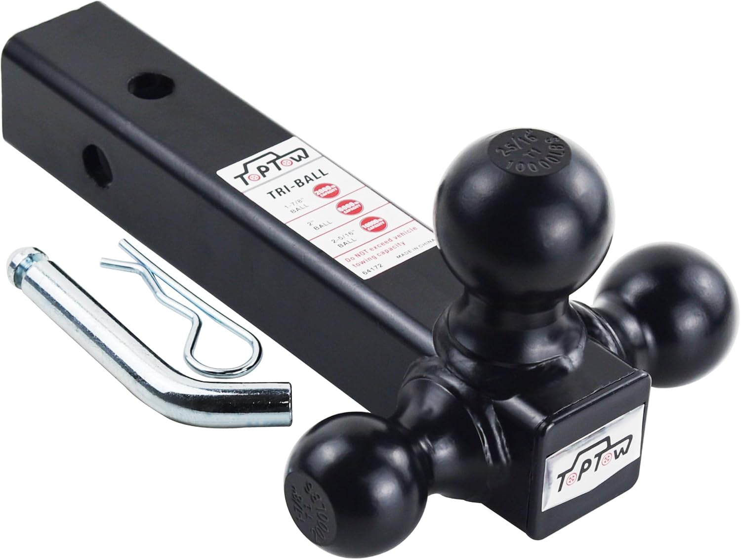 TOPTOW Trailer Hitch Tri Ball Mount, with 1-7/8", 2" and 2-5/16" Chrome Tow Ball...