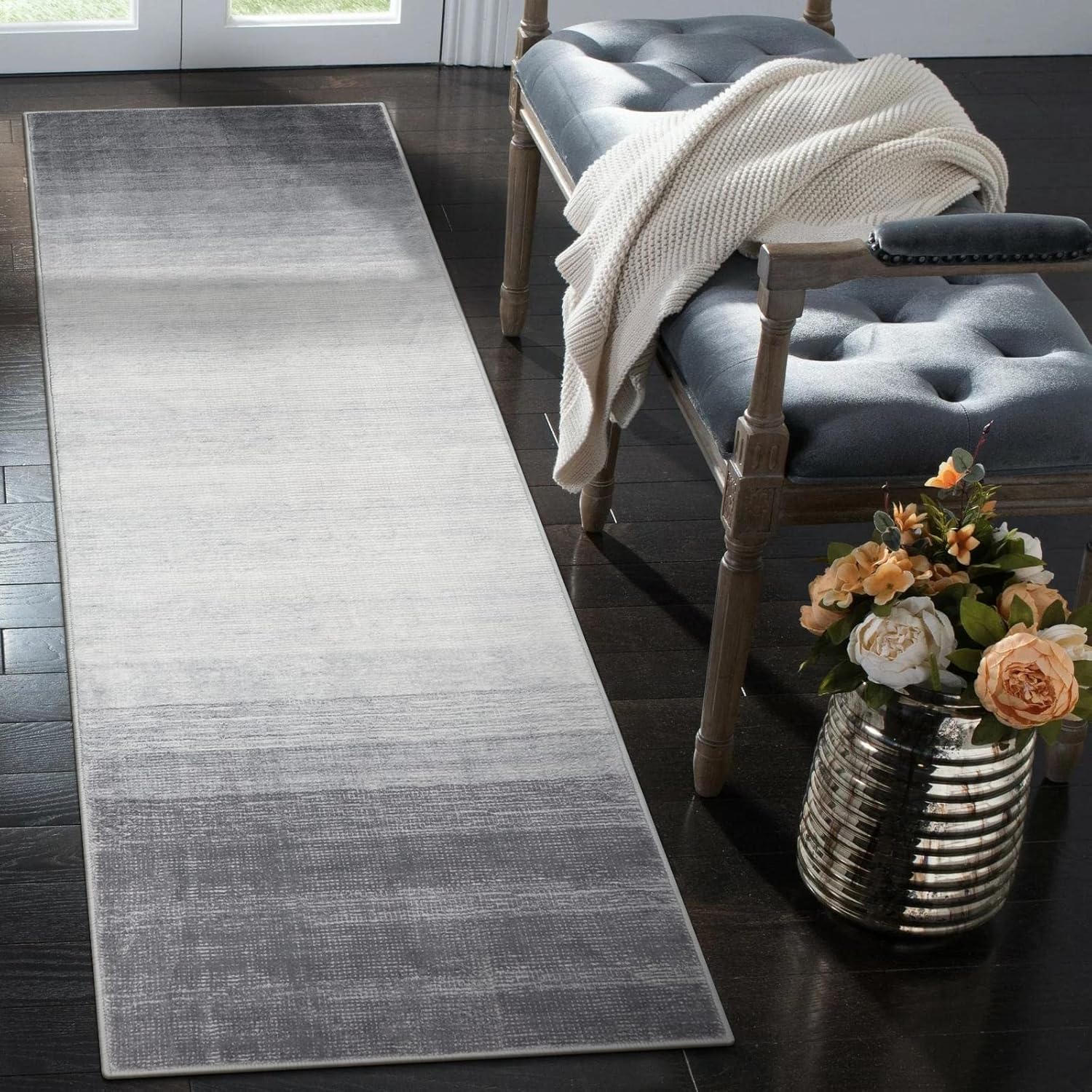 Wonnitar Modern Ombre Runner Rug, Special Washable Grey Kitchen Rug, Innovative...