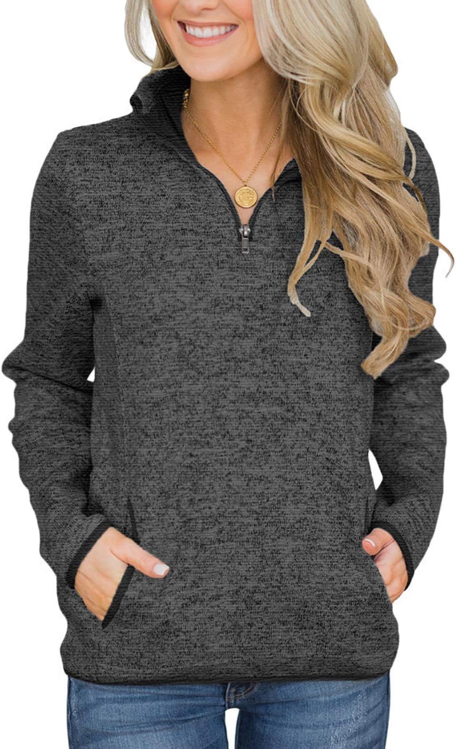 Breampot Womens Casual Long Sleeve Sweatshirt Stand Collar 1/4 Zip Pullover Jump...