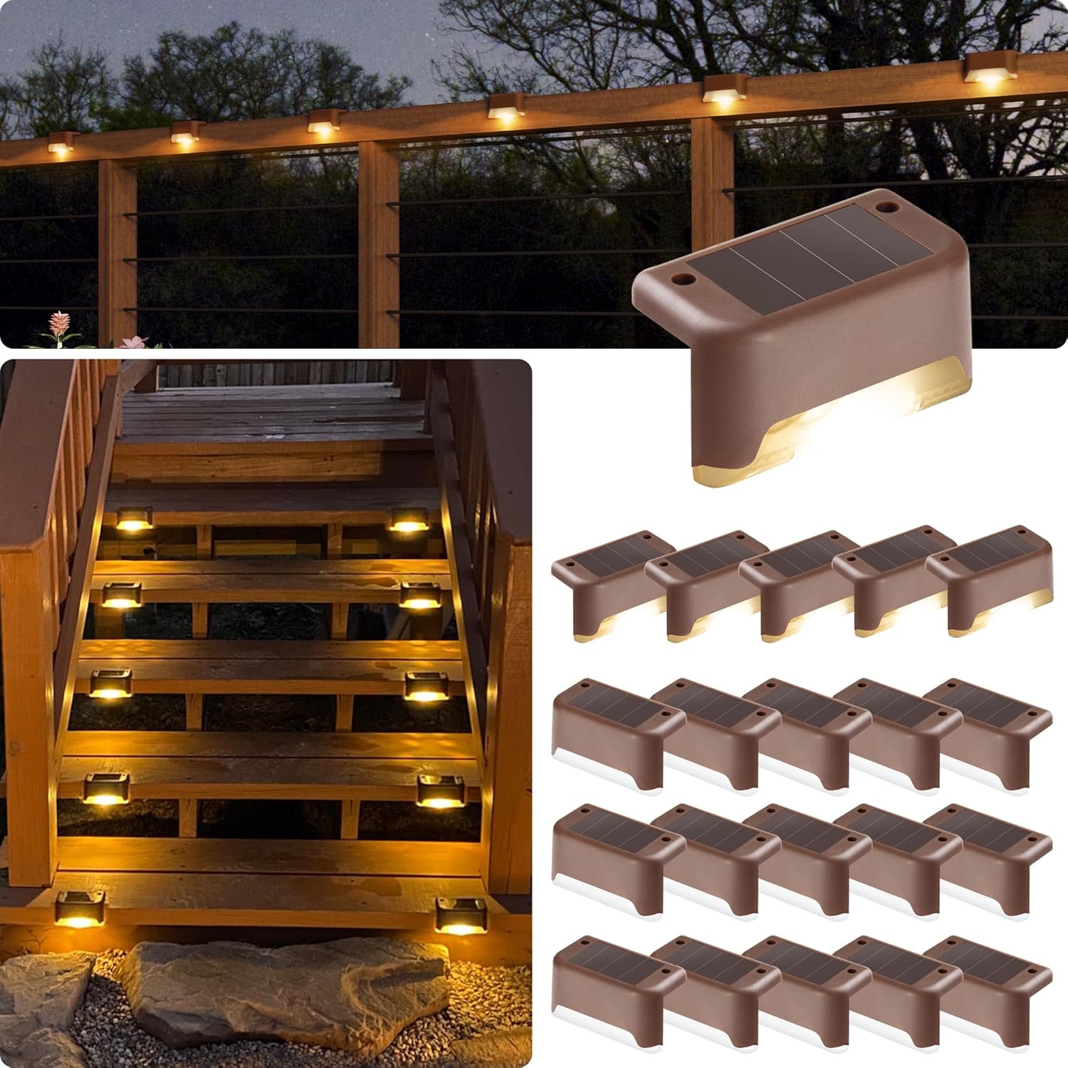 GIGALUMI Led Solar Deck Lights, 20 Pack Waterproof for Outdoor Stairs, Step, Fen...