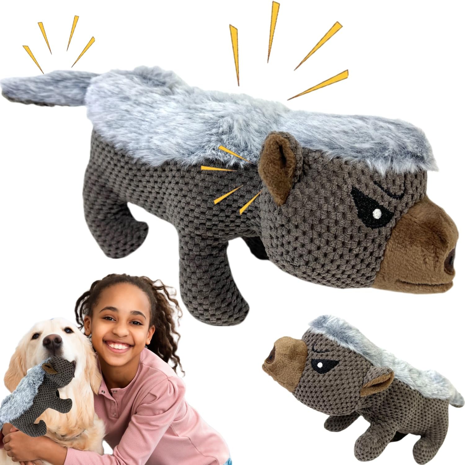 Dog Toys for Aggressive Chewers, Squeaky Crinkle Plush Dog Chew Toys, Interactiv...