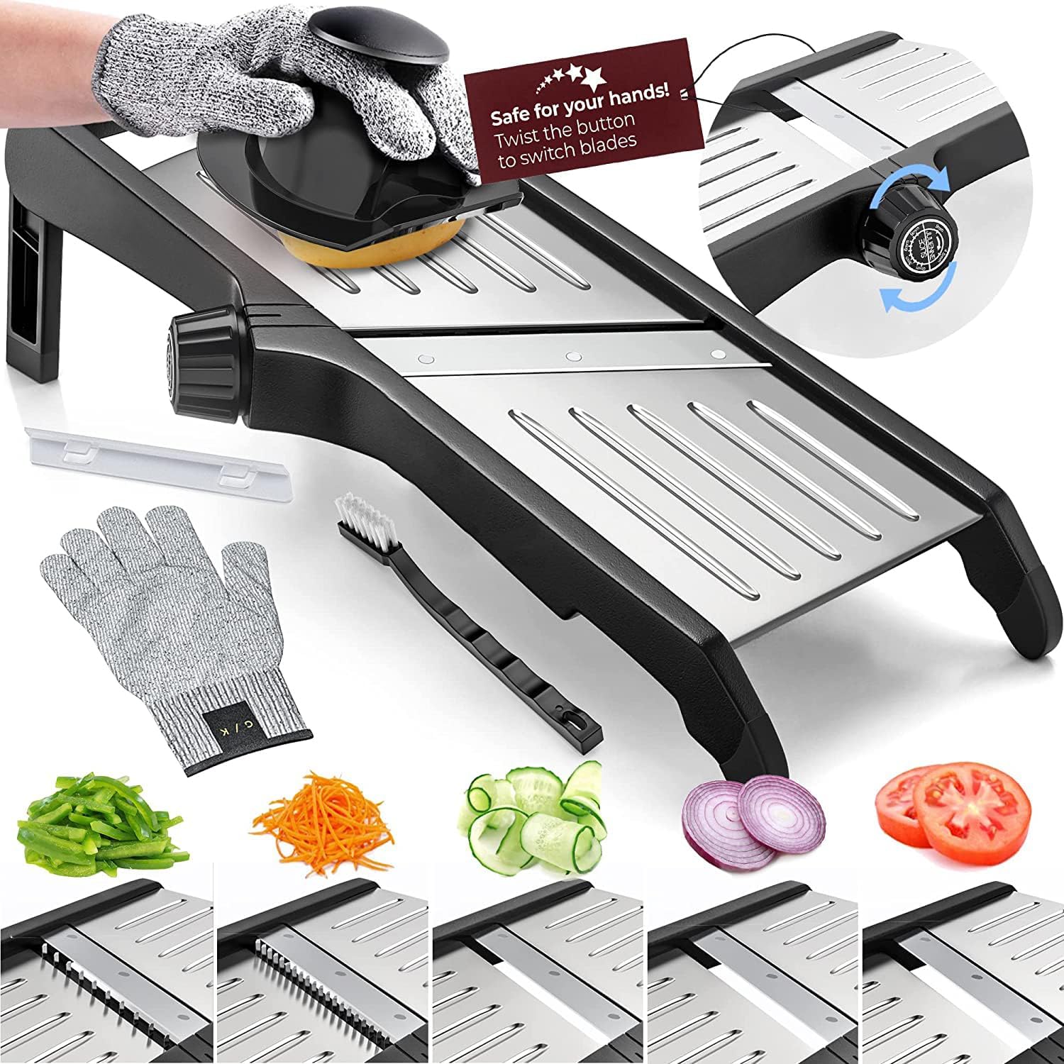 Gramercy Food Slicer With Cut-Resistant Gloves - Mandoline for Vegetables, Potat...
