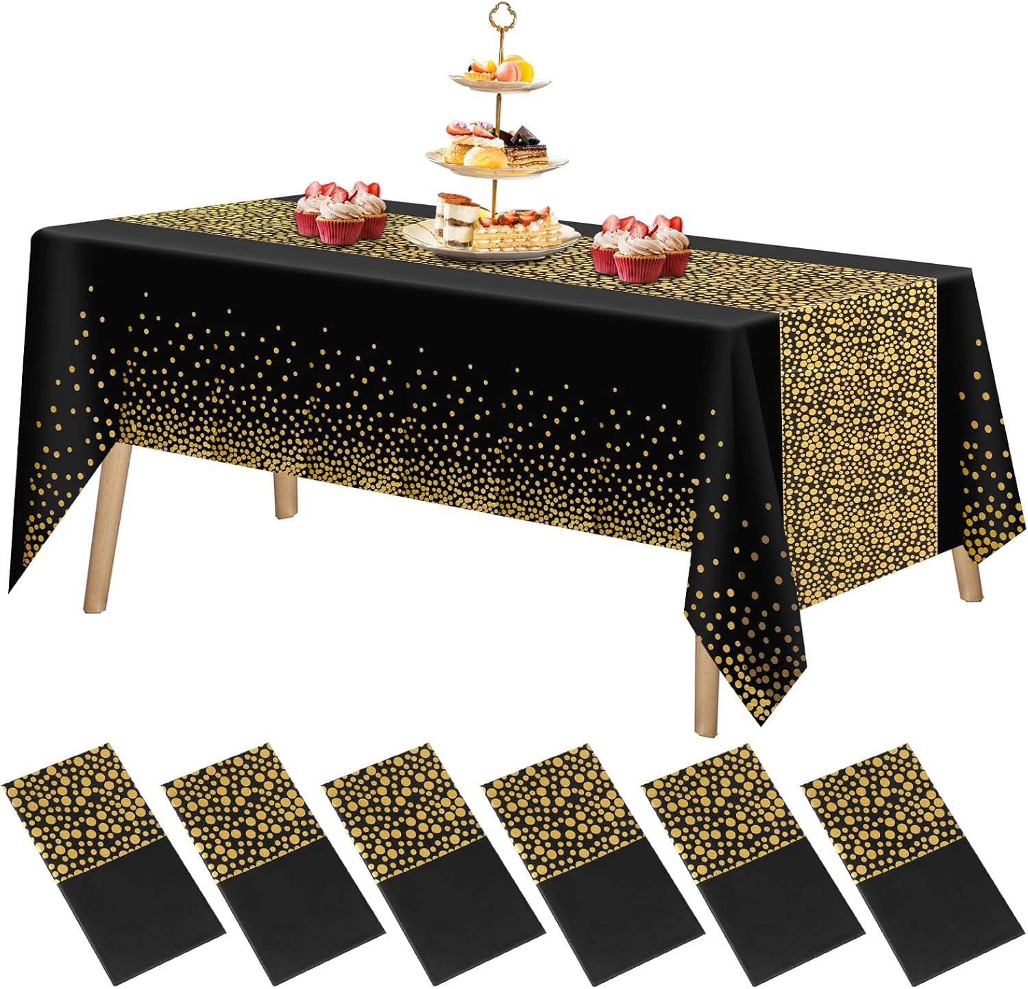 FUYOAL 6 Pieces Black and Gold Table Cloth, Disposable Party Table Cloth Plastic...