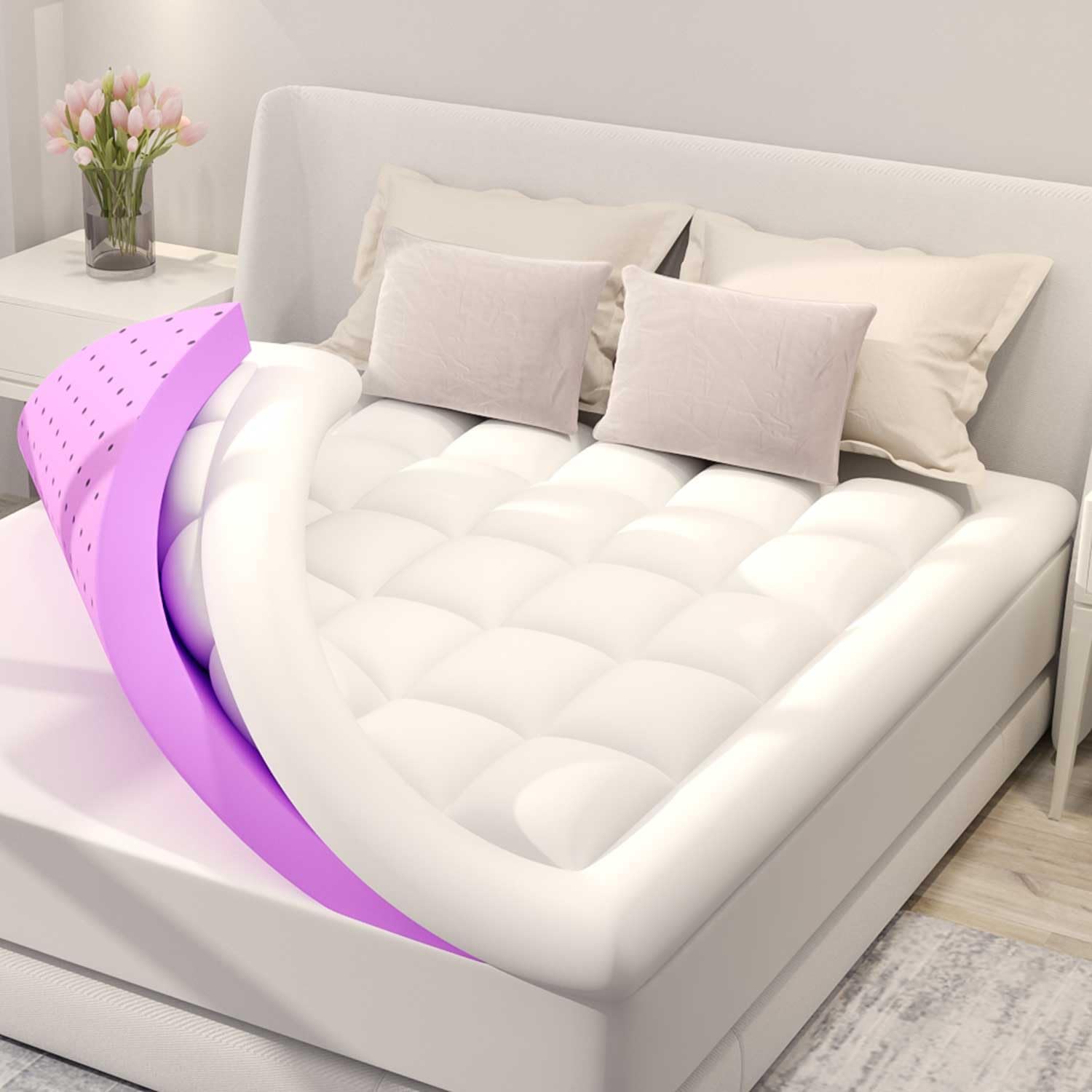 BDEUS Dual Layer 4 Inch Memory Foam Mattress Topper King Size, 2 Inch Gel Memory...