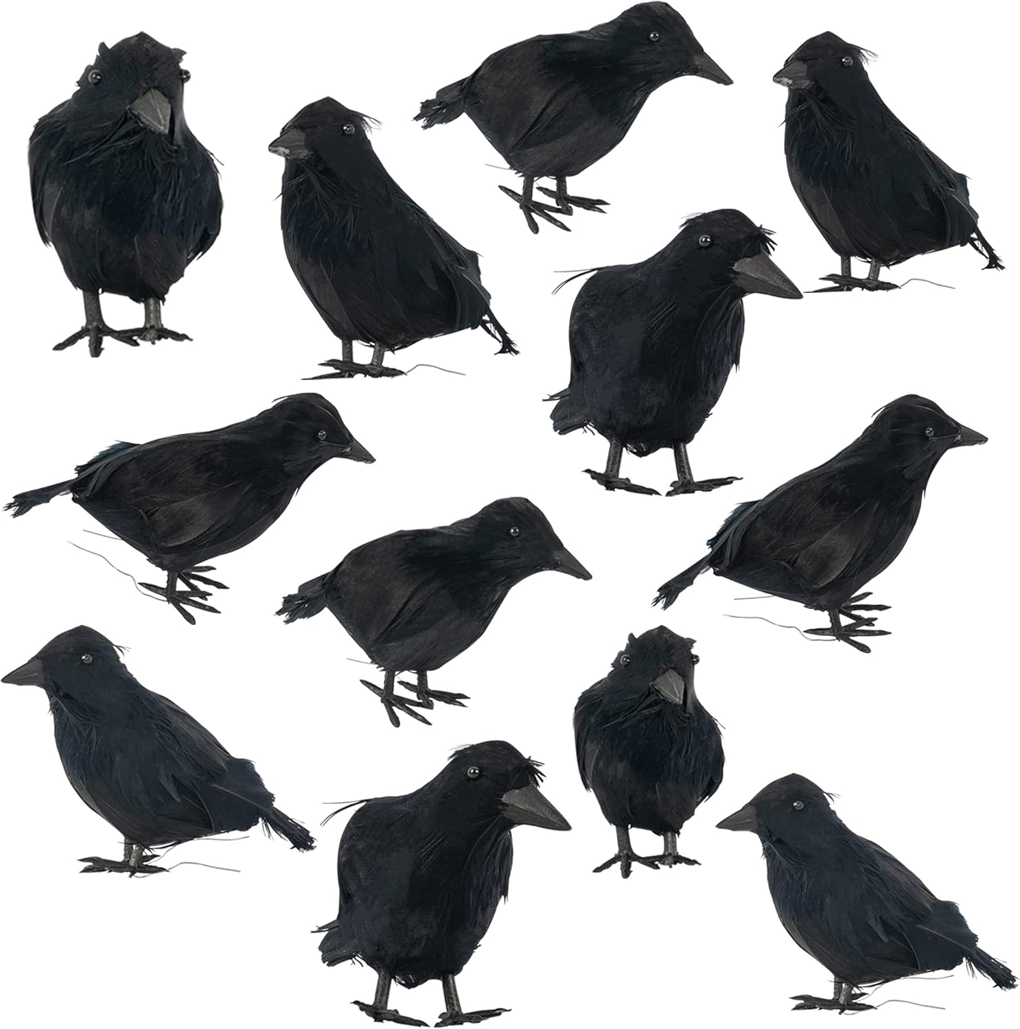 FUNPENY Halloween Black Feathered Crows, Lifelik H...