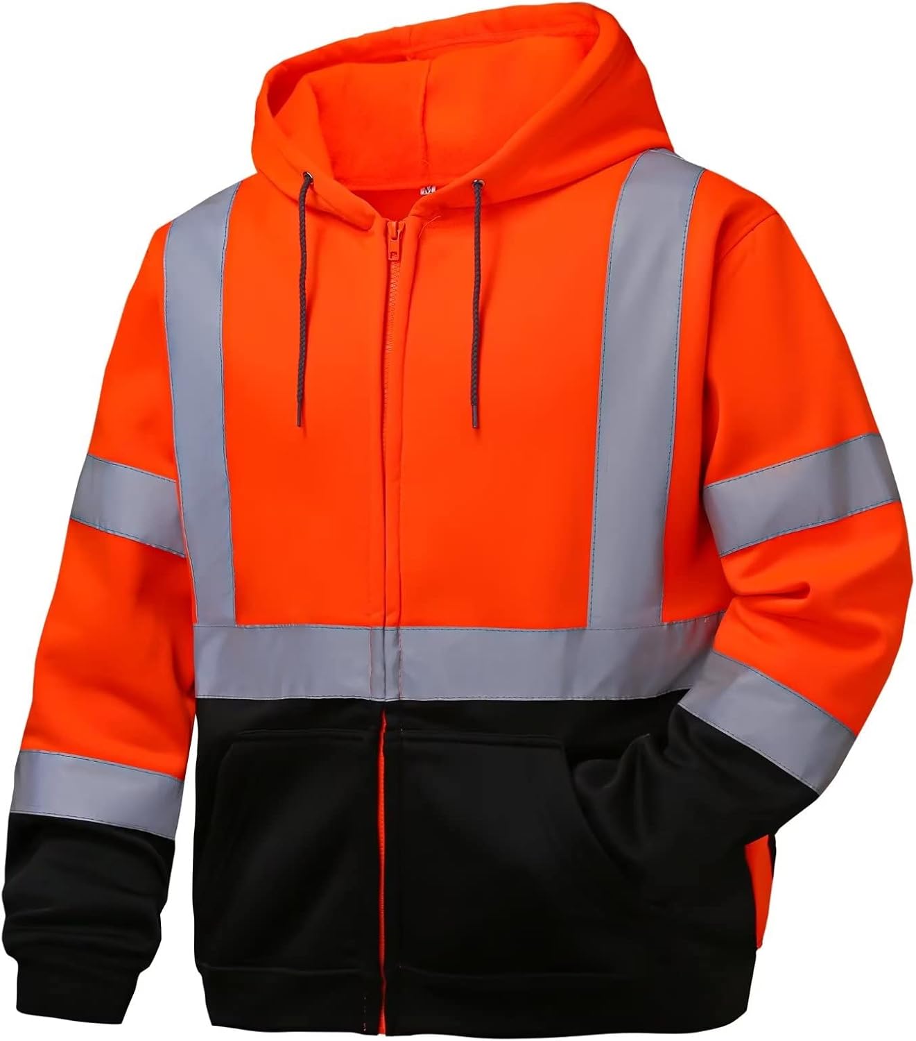 High Visibility Hoodie for Men,Class3 Hi Vis Hoodie with Zipper,Reflective Hoodi...