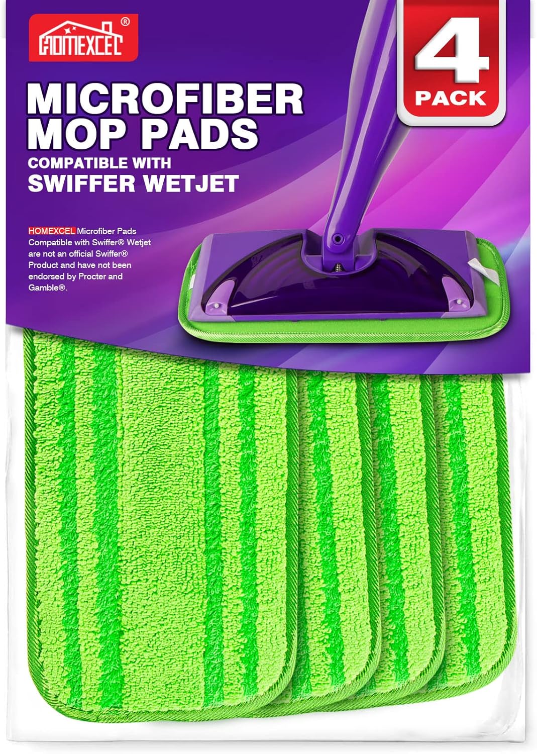 HOMEXCEL Microfibre Mop Pads Compatible with Flash Powermop, 4 Pack Reusable Mac...