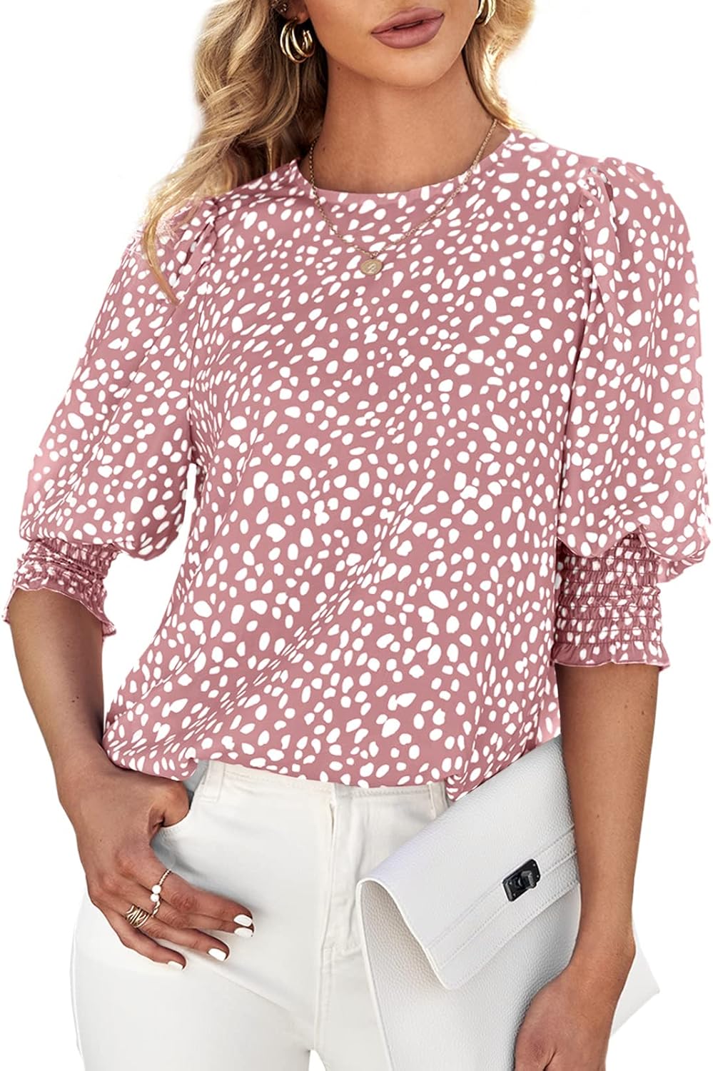 Teurkia Women's Polka Dot 3/4 Sleeve Blouse Tops Ladies Casual Office Work Crew...