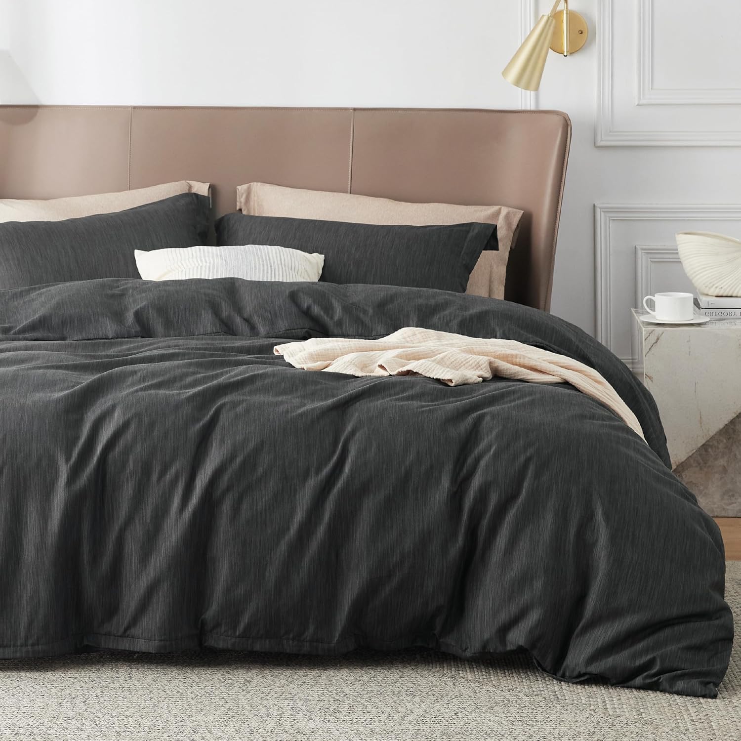 Bedsure Black Duvet Cover King Size, Super Soft Duvet Cover with Cationic Dyed F...