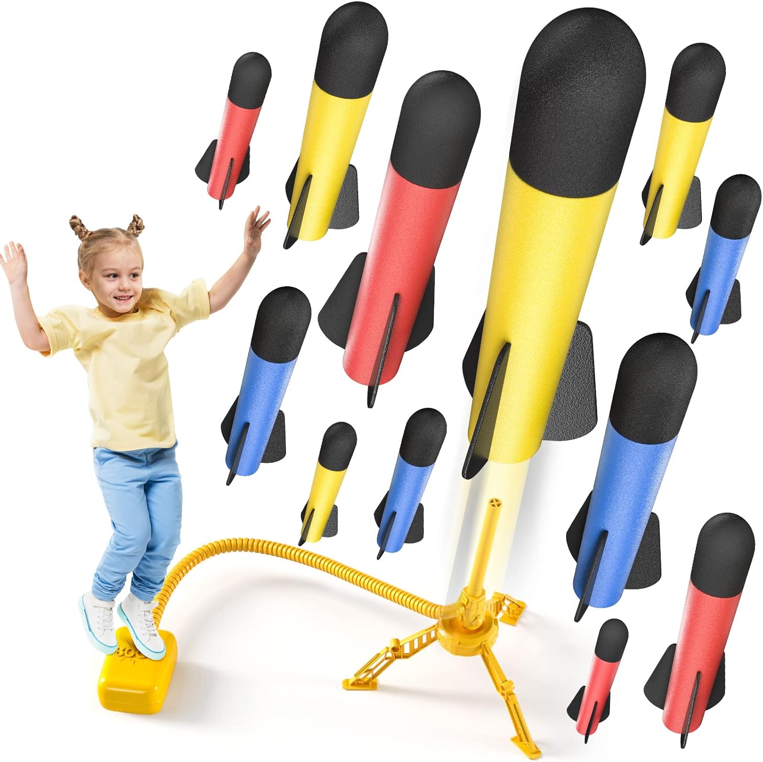TEMI Rocket Launcher for Kids, 12 Foam Rockets and Launcher Pad, Launch up to 10...