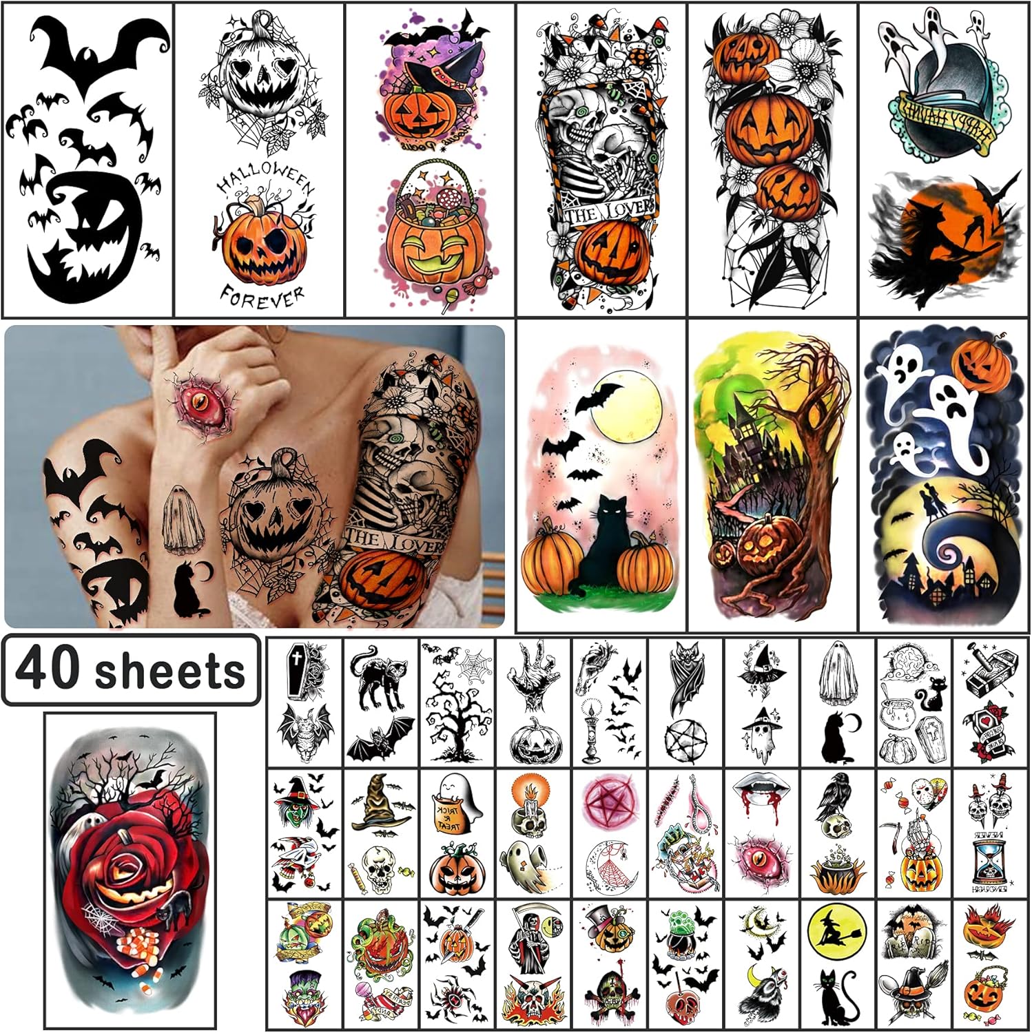 Yazhiji Halloween Temporary Tattoos, Special 40 Sheets Family Set, Innovative Pu...