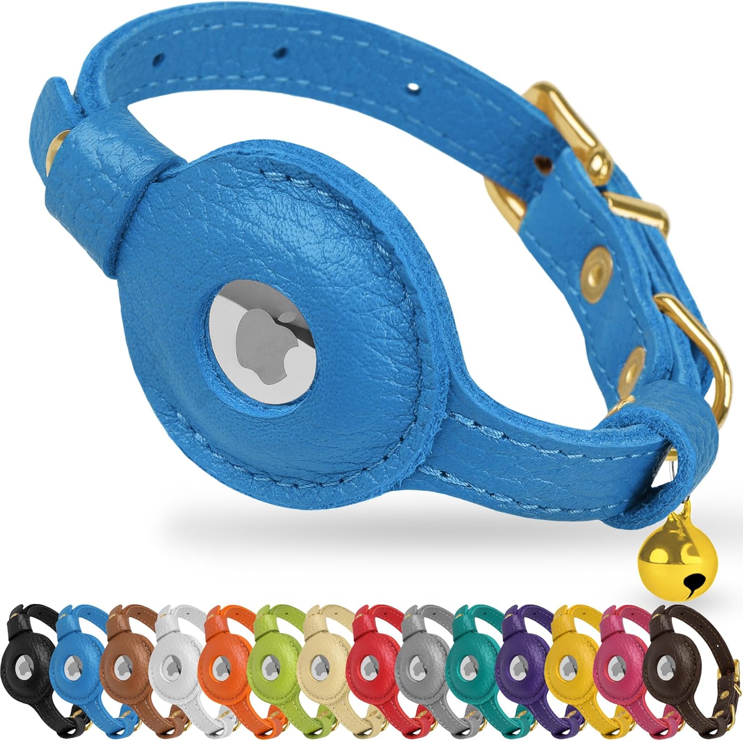 OOPSDOGGY AirTag Cat Collar with Bell, Special Non Breakaway Leather Kitten Coll...