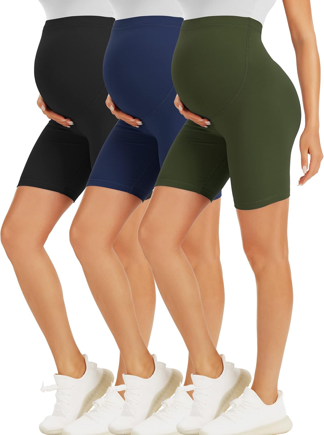 BONVIGOR Maternity Shorts Over The Belly Biker Workout Yoga Active Athletic Preg...