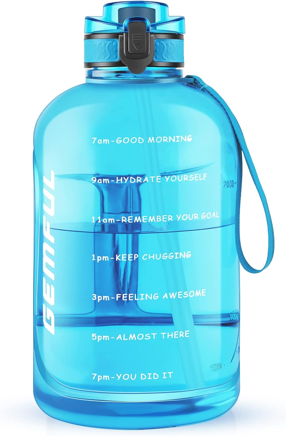 GEMFUL 3L Large Water Bottle with Straw Time Marker Wide Mouth Water Jug for Cam...