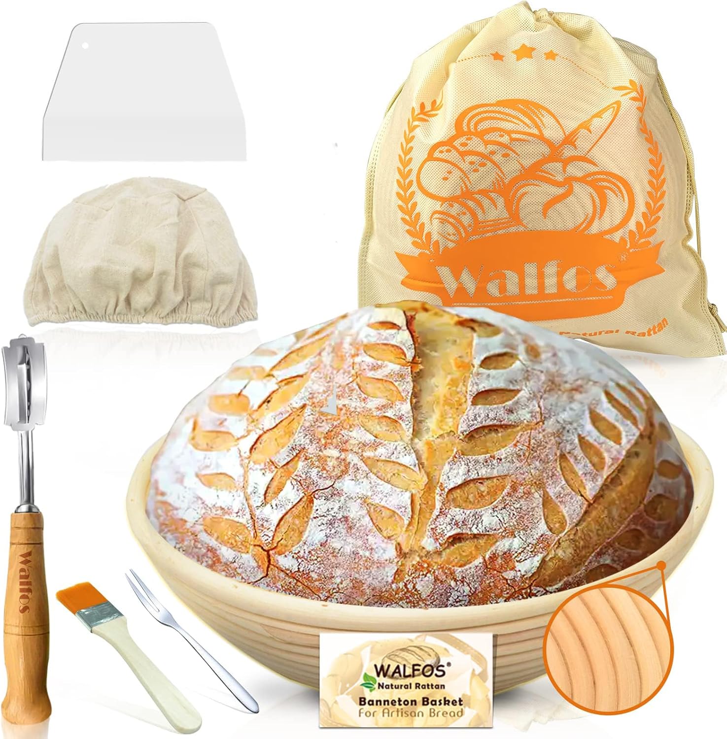 Banneton Sourdough Basket, Special Bread Basket Set - Walfos Round Bread Basket,...