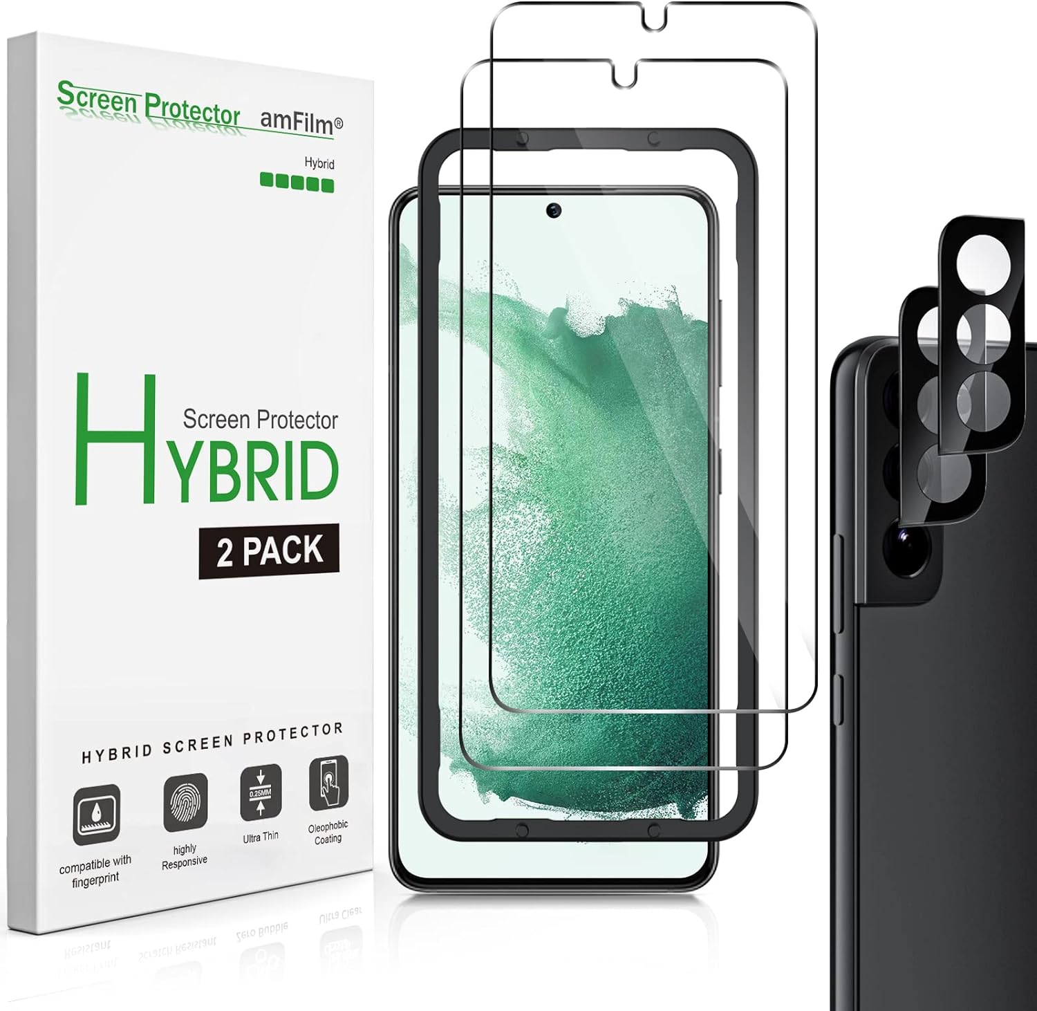 amFilm [2+2 Pack Screen Protector for Samsung Galaxy S22 5G 6.1 Inch, 2 Pack Hyb...