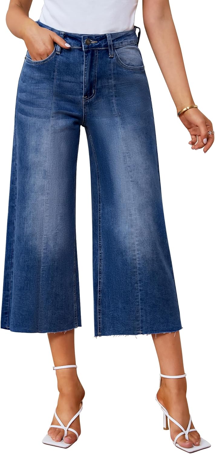 GRAPENT Jean Capris for Women, Special Wide Leg Jeans, High-Quality High Waisted...