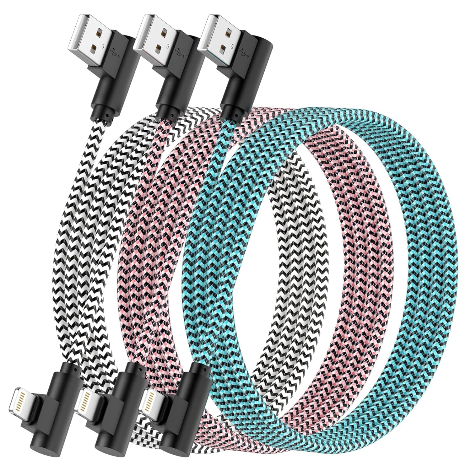 iPhone Charger Cable, Special 2M3Pack Apple MFi Certified 90 Degree Fast Chargin...
