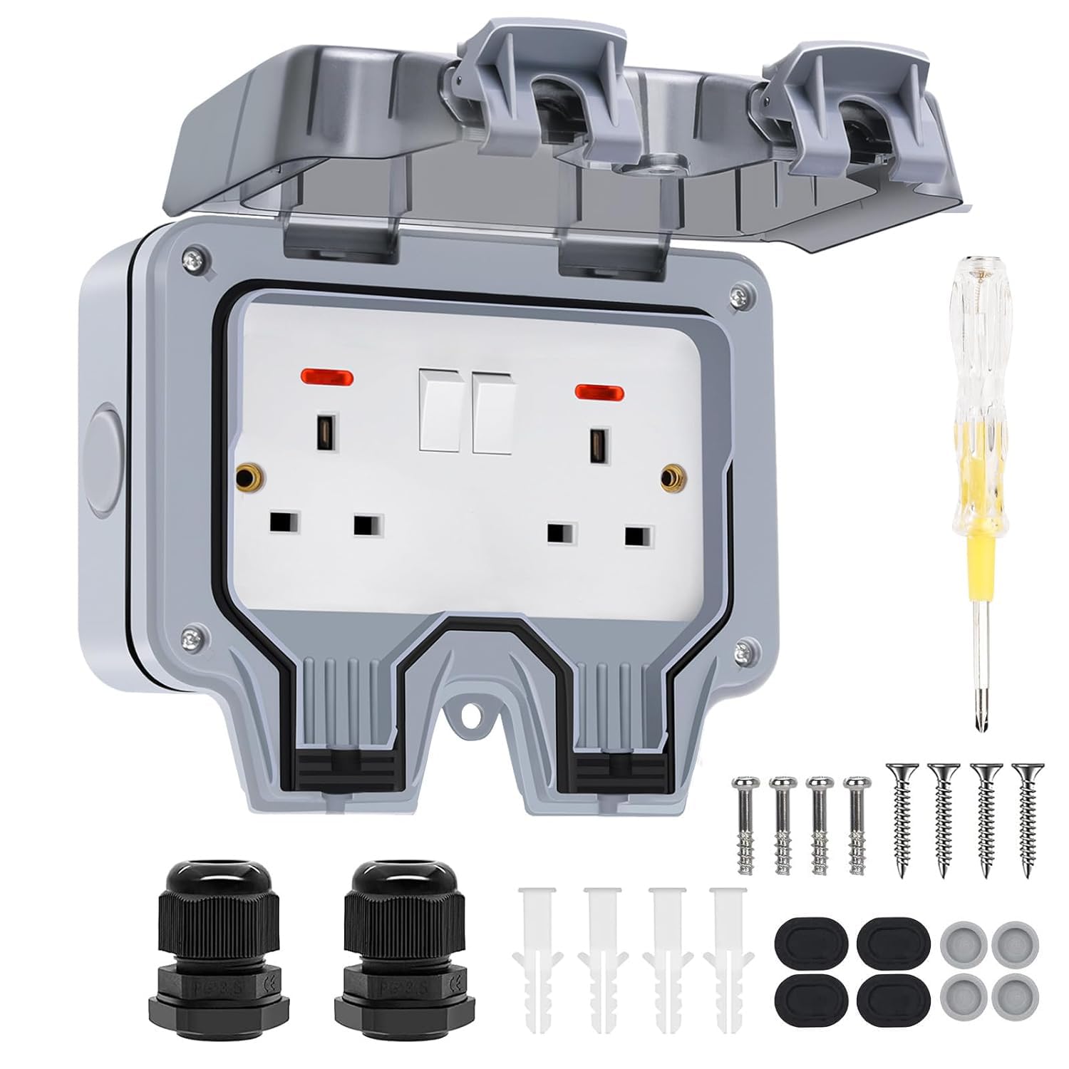 Chilymes Double Outdoor Socket Waterproof Socket, Outside Plug Socket IP66 13Amp...