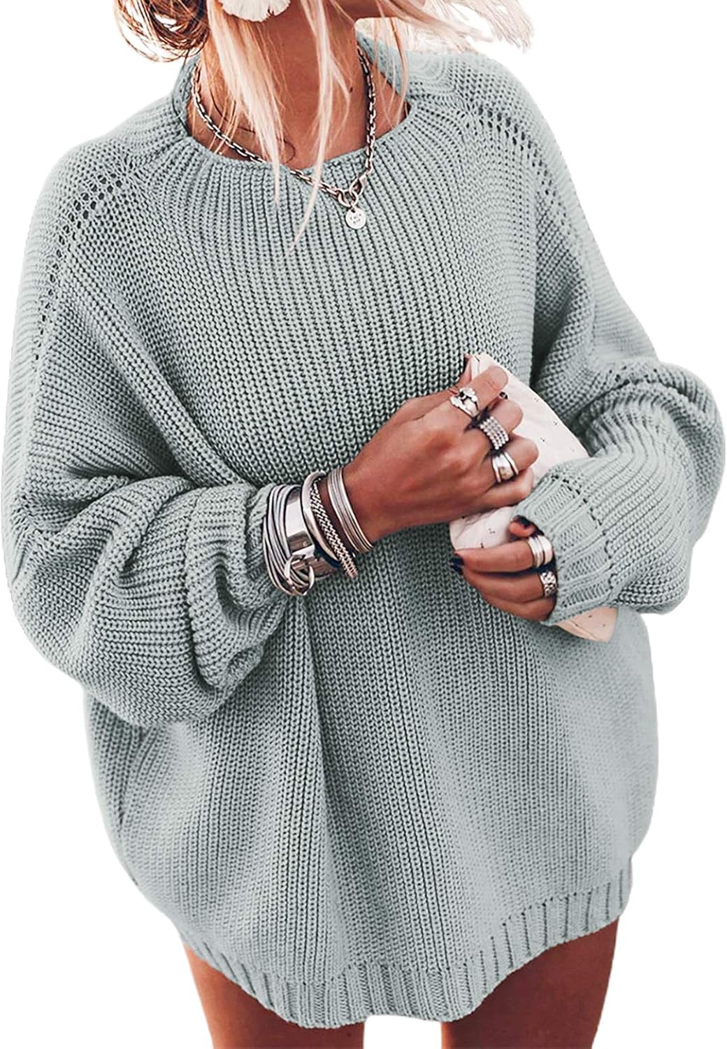 Ugerlov Women's Oversized Sweaters Batwing Sleeve Mock Neck Jumper Tops Chunky K...