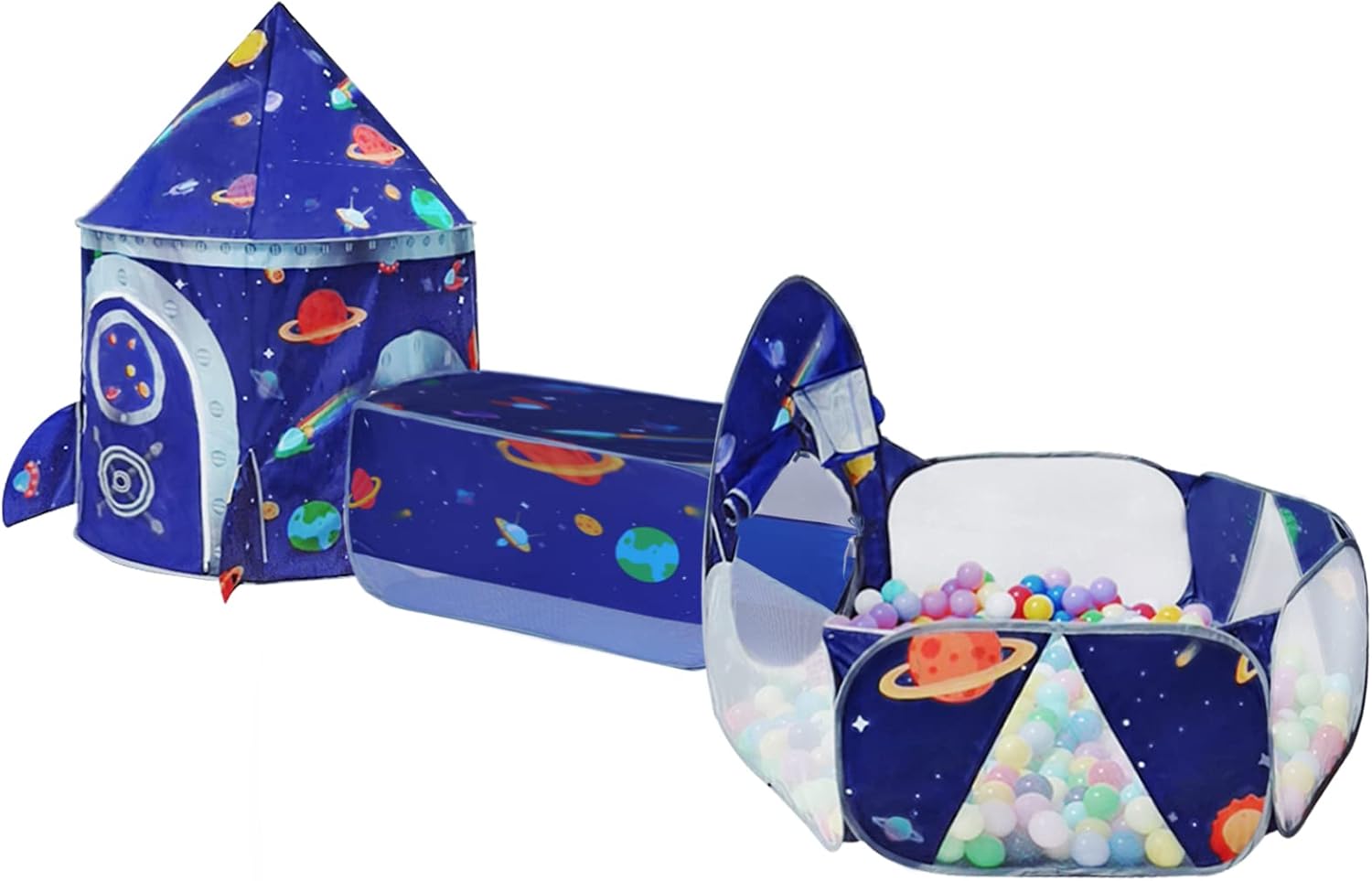 TTLOJ Gift 3pc Rocket Ship Kids Play Tent, Ball Pit, Crawl Tunnel, Toddlers Play...