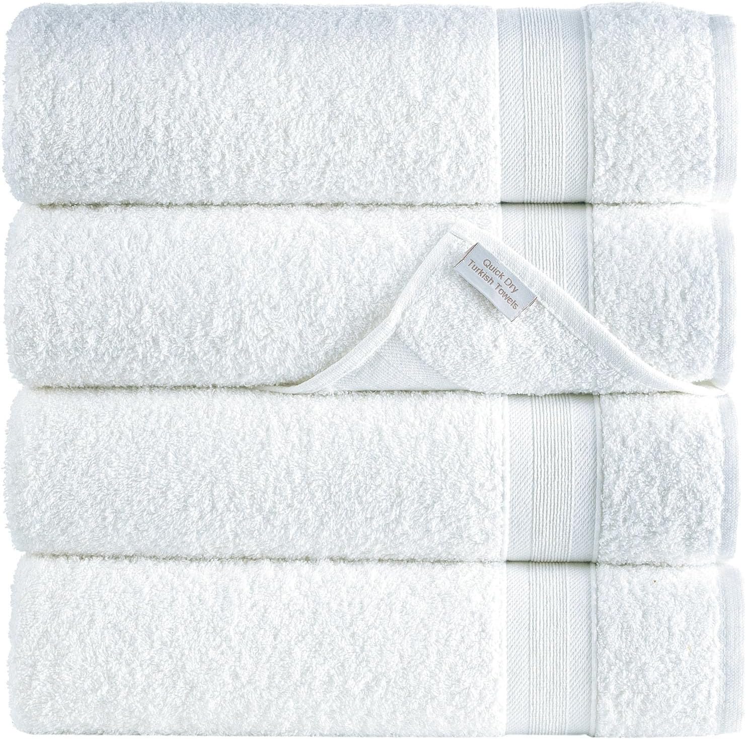 White Bath Towels 27" x 54" Quick-Dry High Absorbent 100% Turkish Cotton Lightwe...