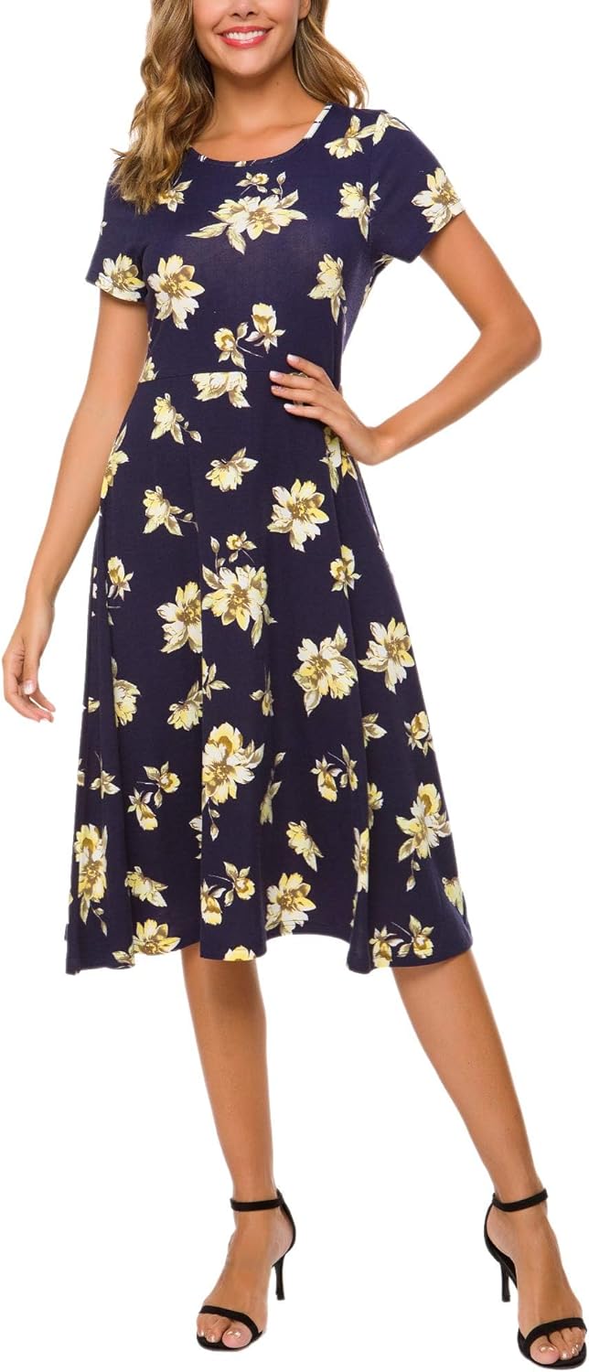 Urban CoCo Women's Dress, Special Floral Print Short Sleeve Dress, Innovative Fl...