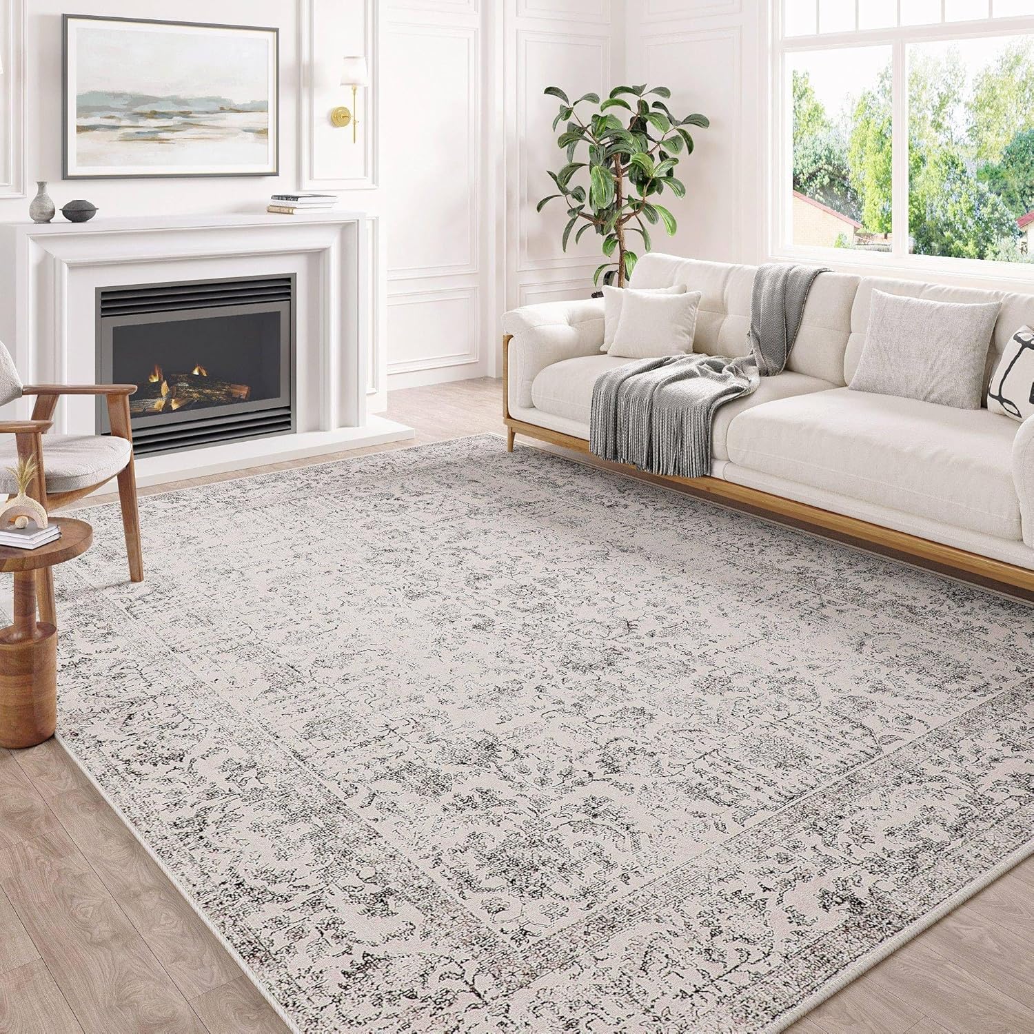 Grey Area Rug 10x14 Indoor Vintage Living Room Large Carpet Washable Distressed...