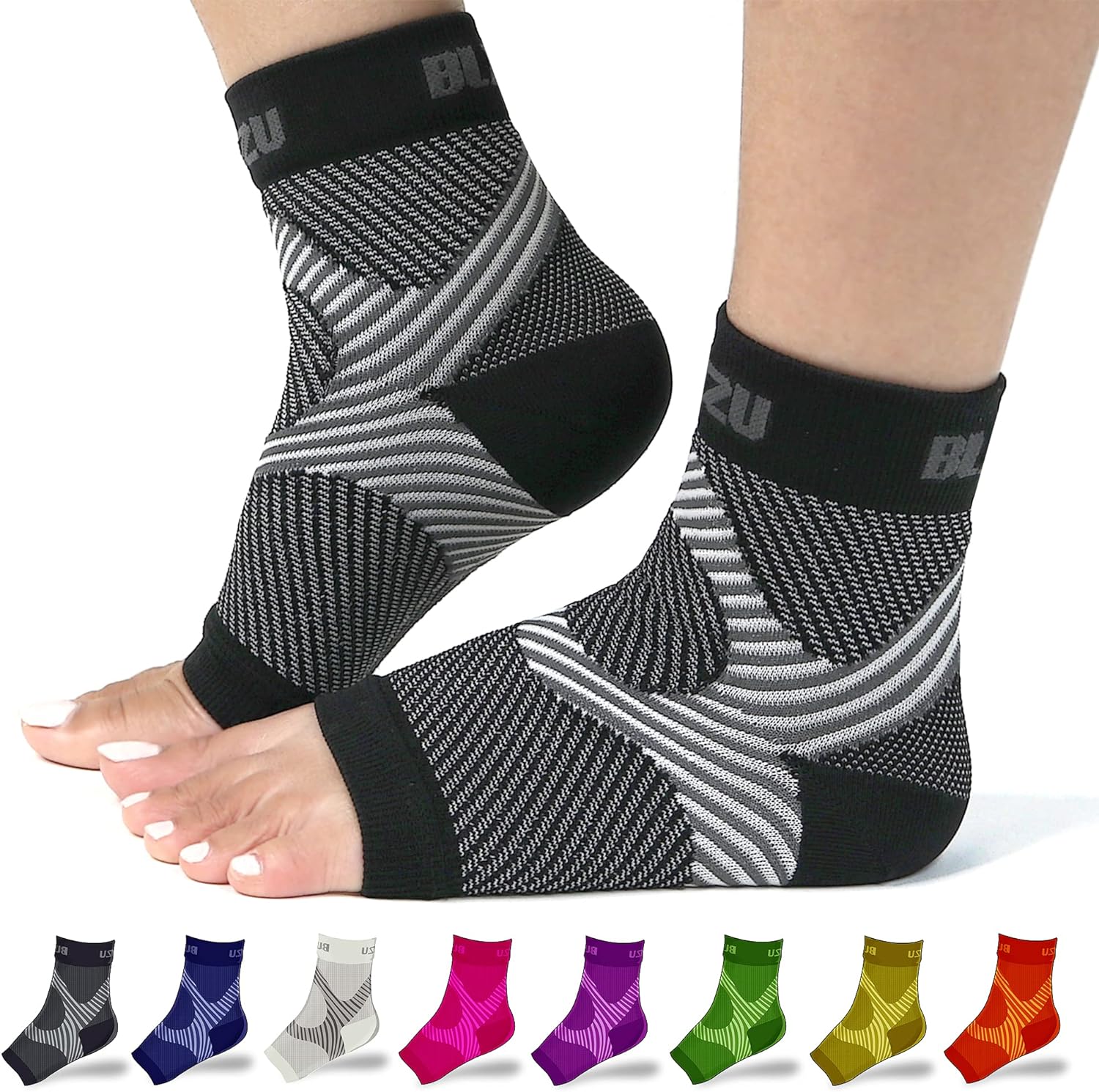 BLITZU Compression Socks for Plantar Fasciitis, Achilles Tendonitis Relief. Ankl...