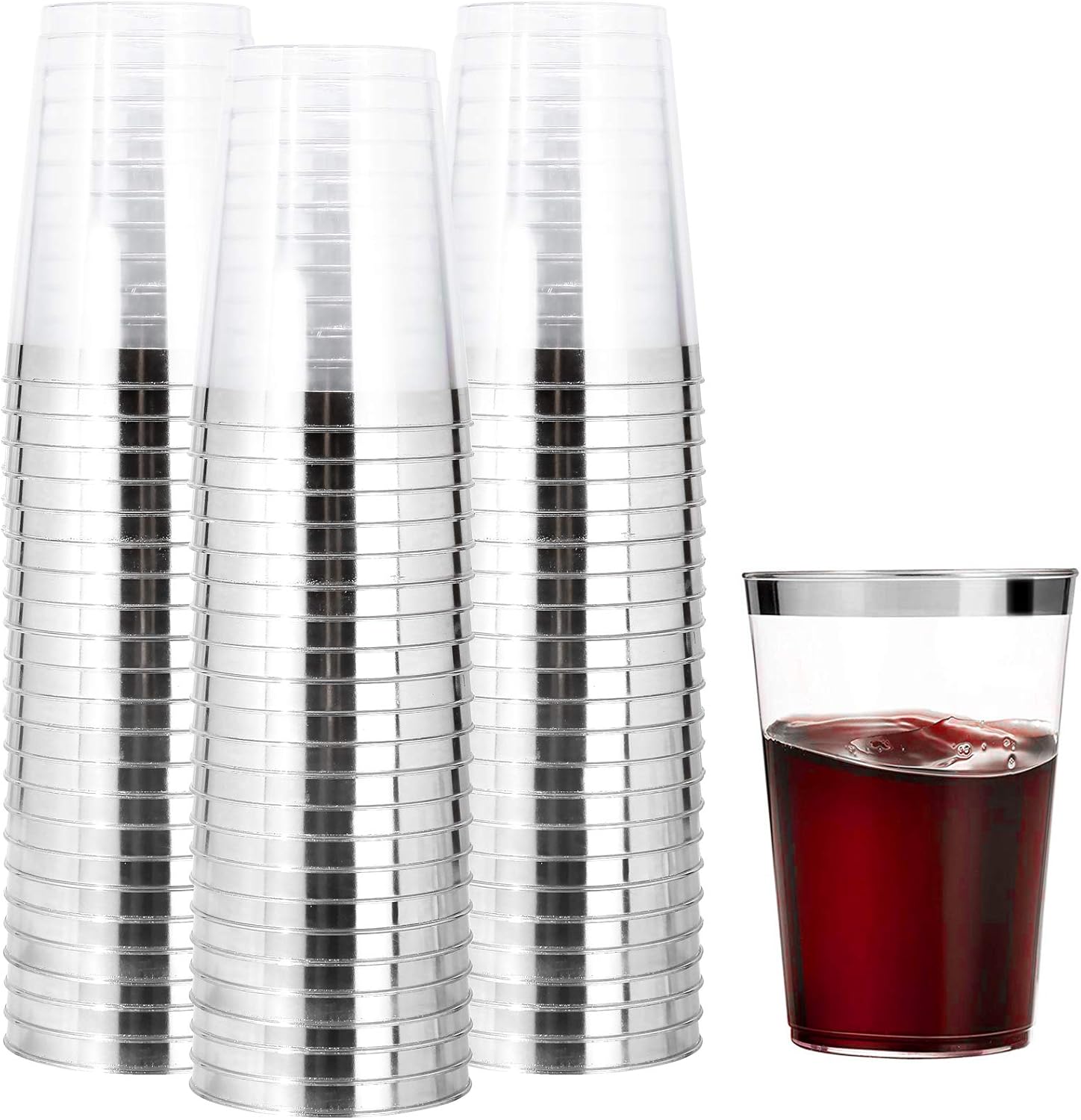 I00000 200pcs Silver Disposable Plastic Cups 10 oz Clear Plastic Cups Old Fashio...