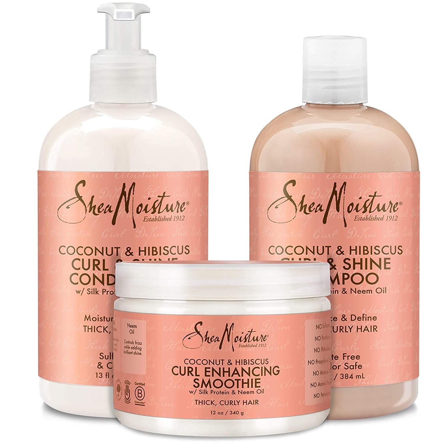 SheaMoisture Coconut & Hibiscus Curl Trio: Includes Curl & Shine Shampoo and CON...