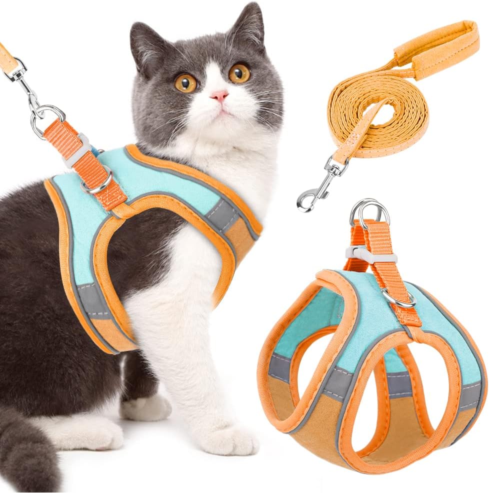 Eyein Cat Harness and Lead Set for Walking, Adjustable Soft Sturdy Faux Suede Es...