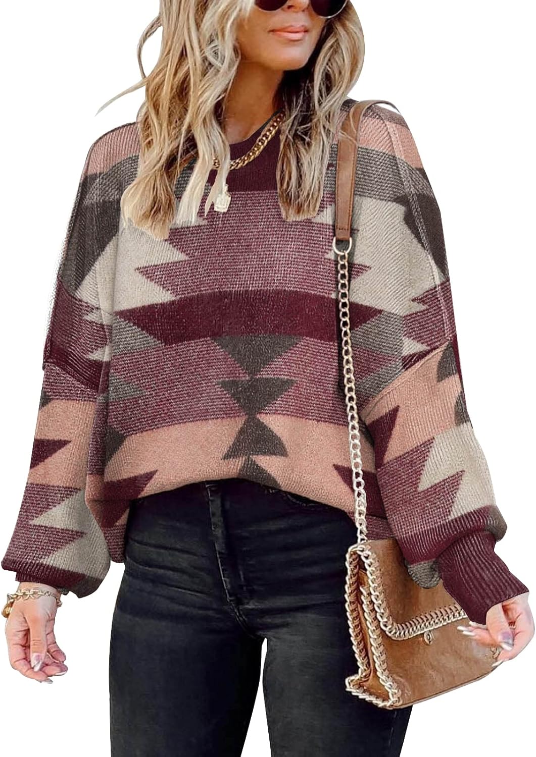 Womens Sweaters Causal Crewneck Batwing Sleeve Knit Top Side Split Oversized Pul...