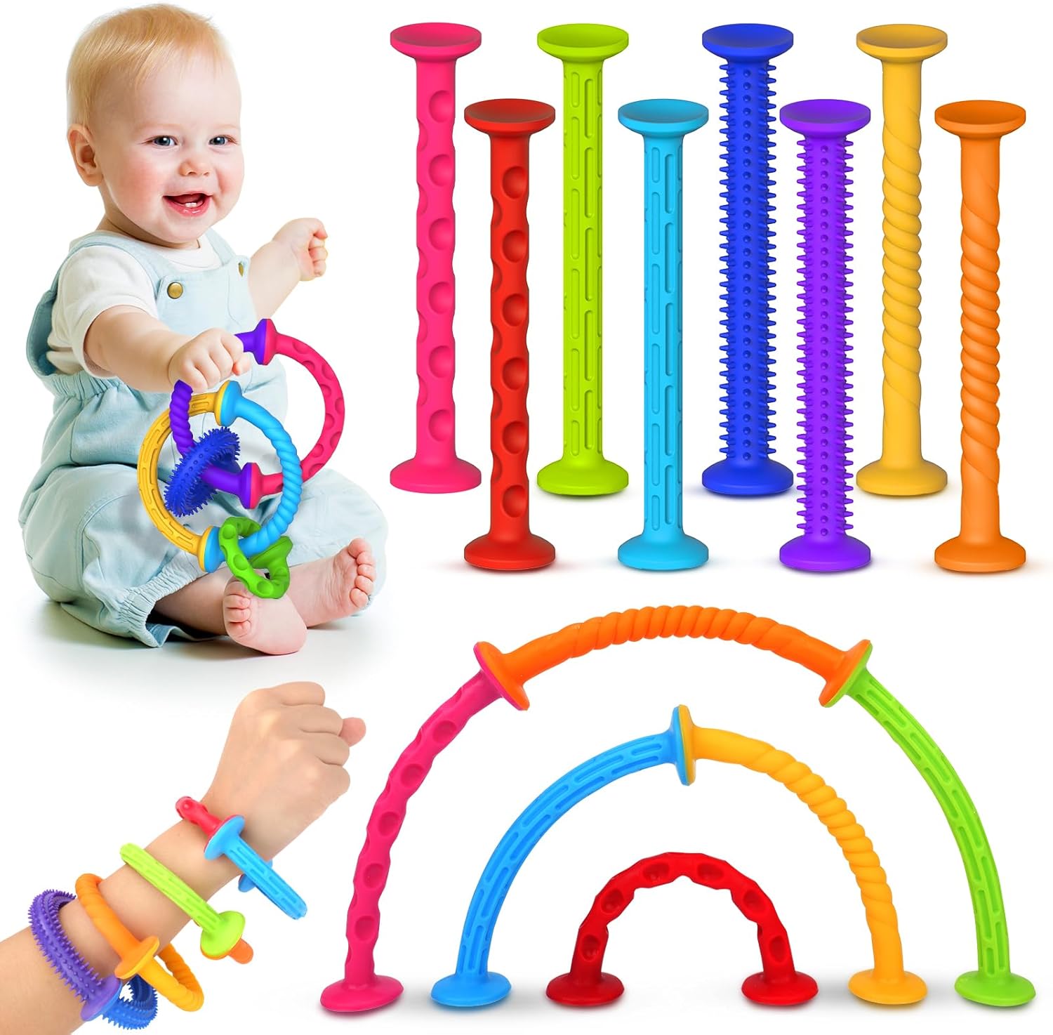 Baby Sensory Suction Bath Toys: 8pcs Slicone Baby Suction Cup Toys, LESONG No Mo...