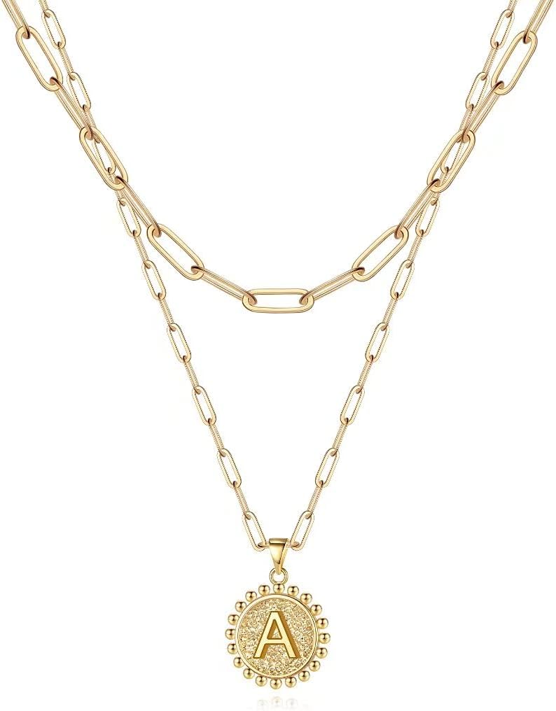 Ursteel Layered Initial Necklaces for Women - 14K Gold Plated Dainty Layering Pa...