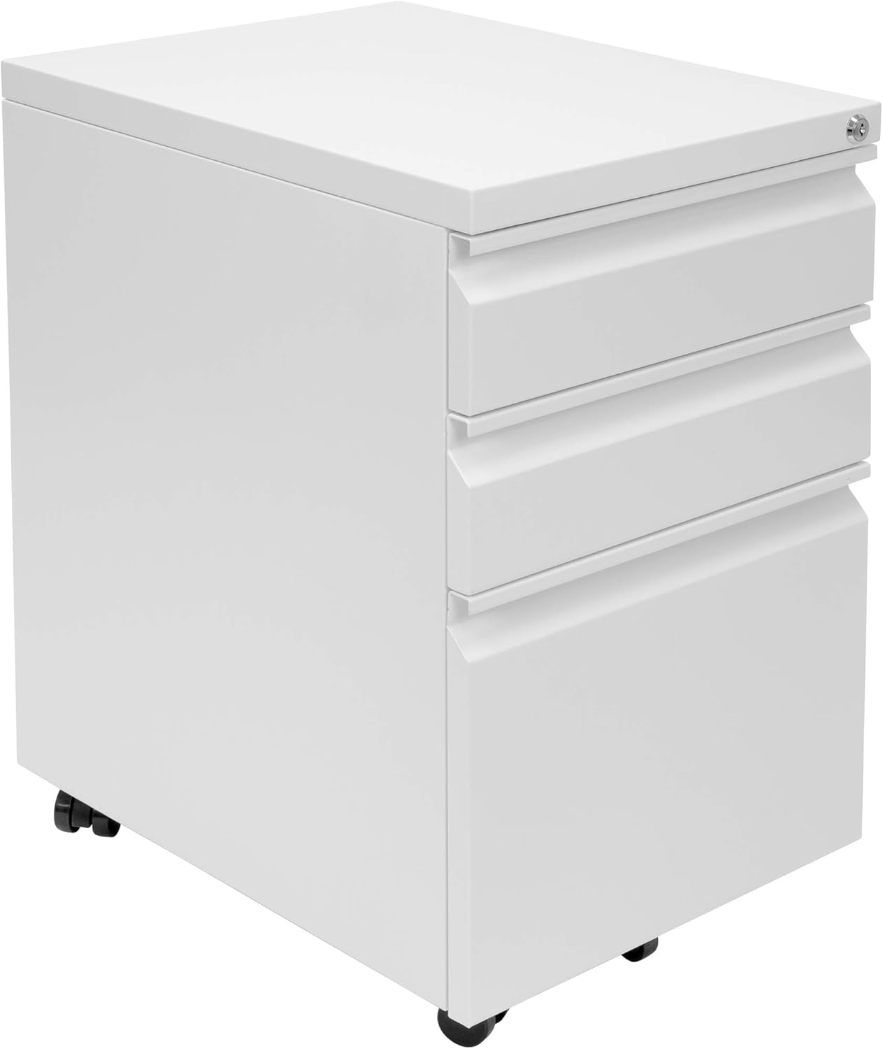 Mount-It! White 3 Drawer Mobile File Cabinet, Locking File Cabinet Under Desk, L...