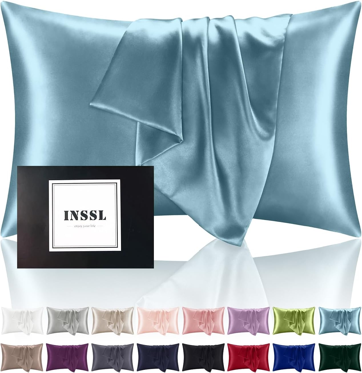 INSSL Silk Pillowcase f Women, Mulberry Silk Pillowcase for Hair and Skin and St...