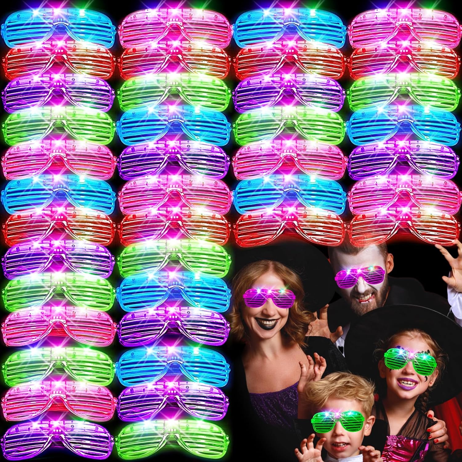 SHQDD40 Pack Light Up Glasses, LED Glasses 5 Neon Color Led Glasses, Shutter Sha...