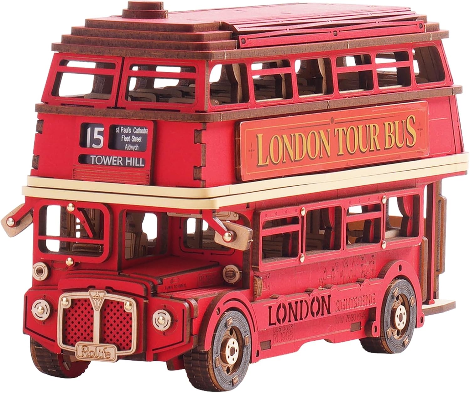 Rolife 3D Wooden Puzzle London Tour Bus Model Kits for Adults to Build Craft Kit...