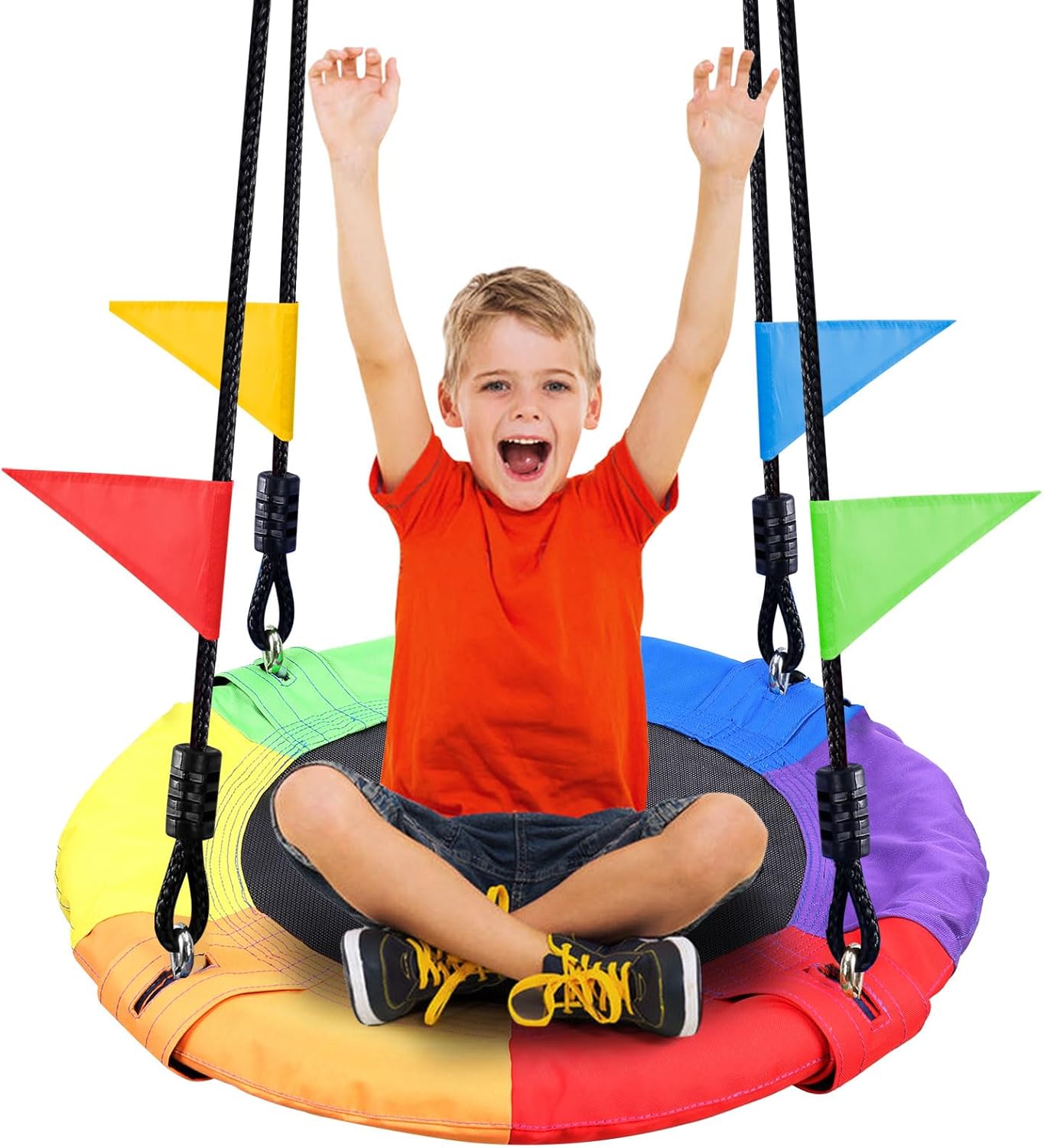 Odoland 24 inch Children Tree Swing, Outdoor Small Saucer Swing Platform Swing f...