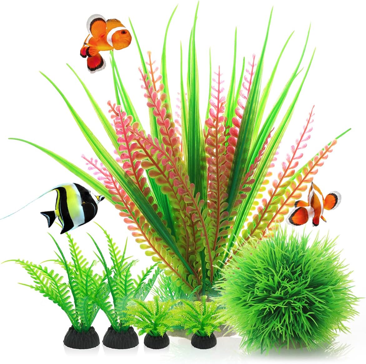 QZQ Fish Tank Decorations For Aquarium Plants Include 6pcs Aquarium Ornaments Ar...